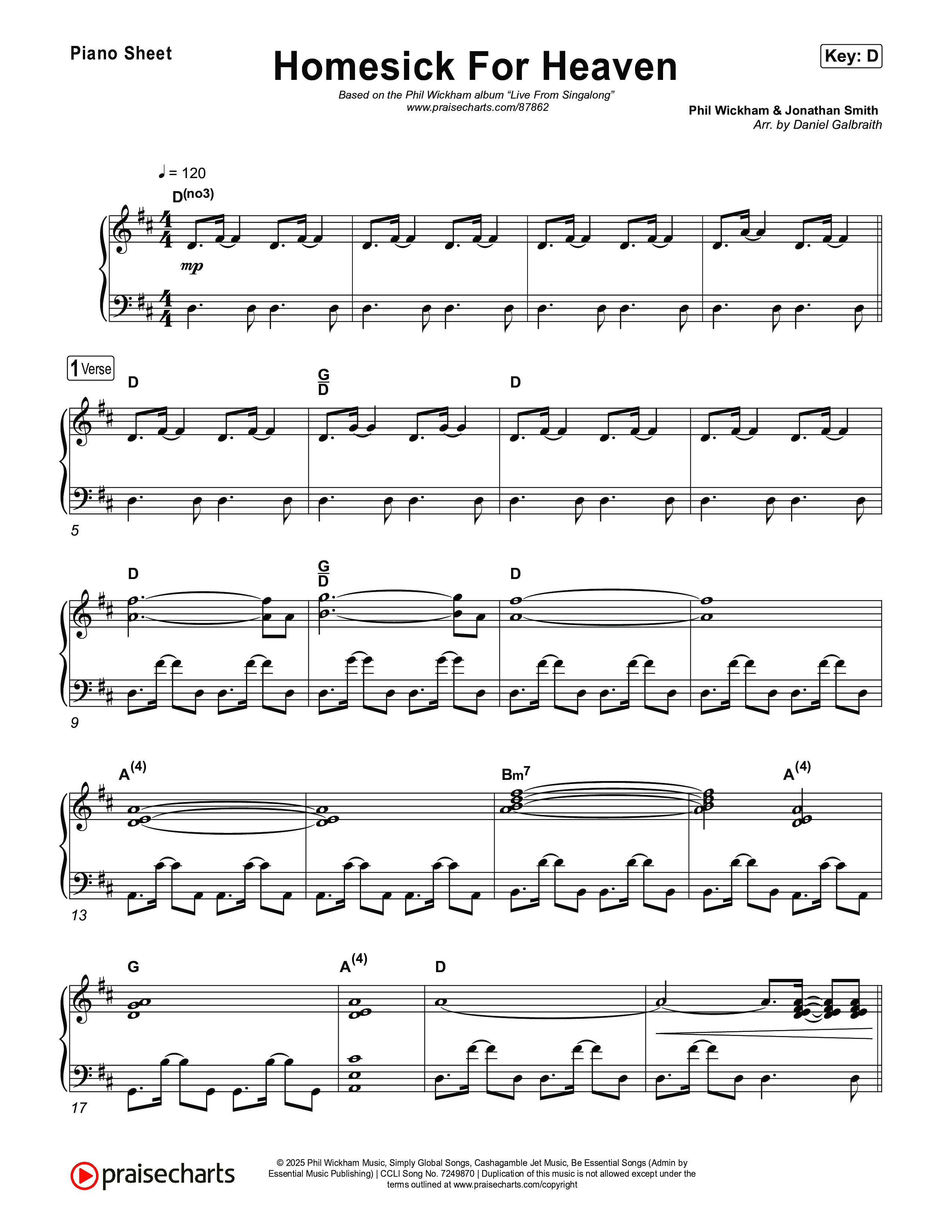 Homesick For Heaven (Live from Singalong) Piano Sheet (Phil Wickham)