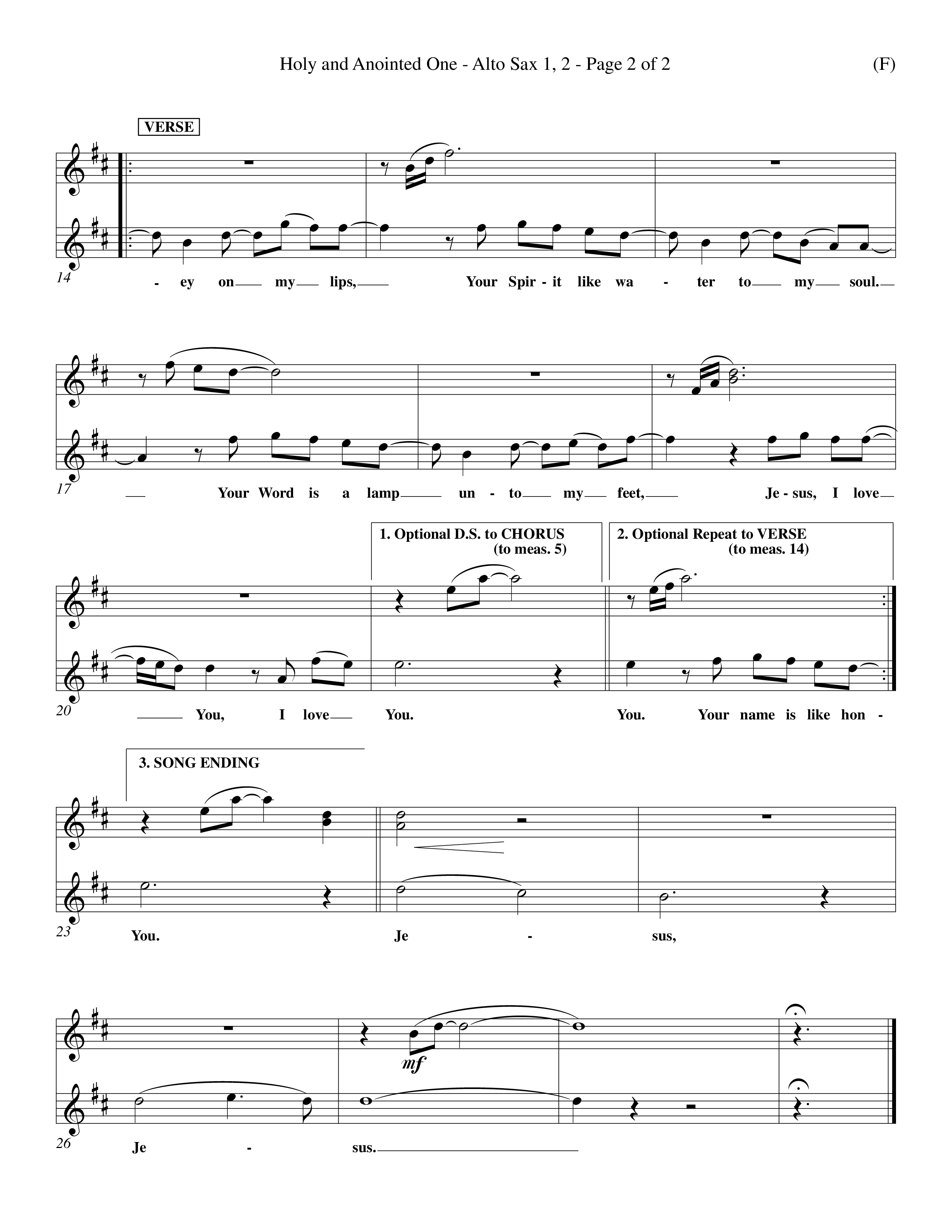 Holy And Anointed One (Choral Anthem SATB) Alto Sax 1/2 (Word Music Choral / Orch. Ed Dickinson)