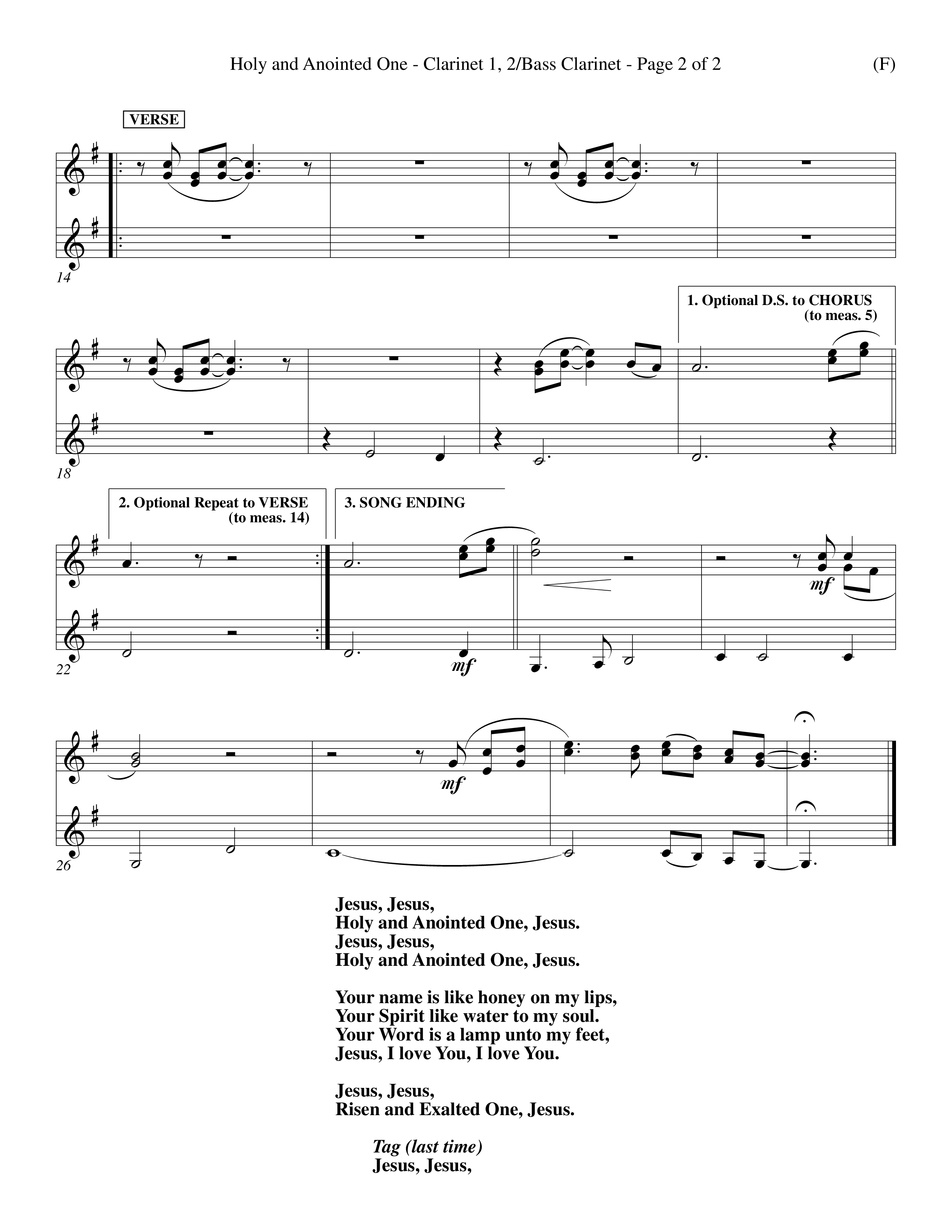 Holy And Anointed One (Choral Anthem SATB) Clarinet 1/2, Bass Clarinet (Word Music Choral / Orch. Ed Dickinson)