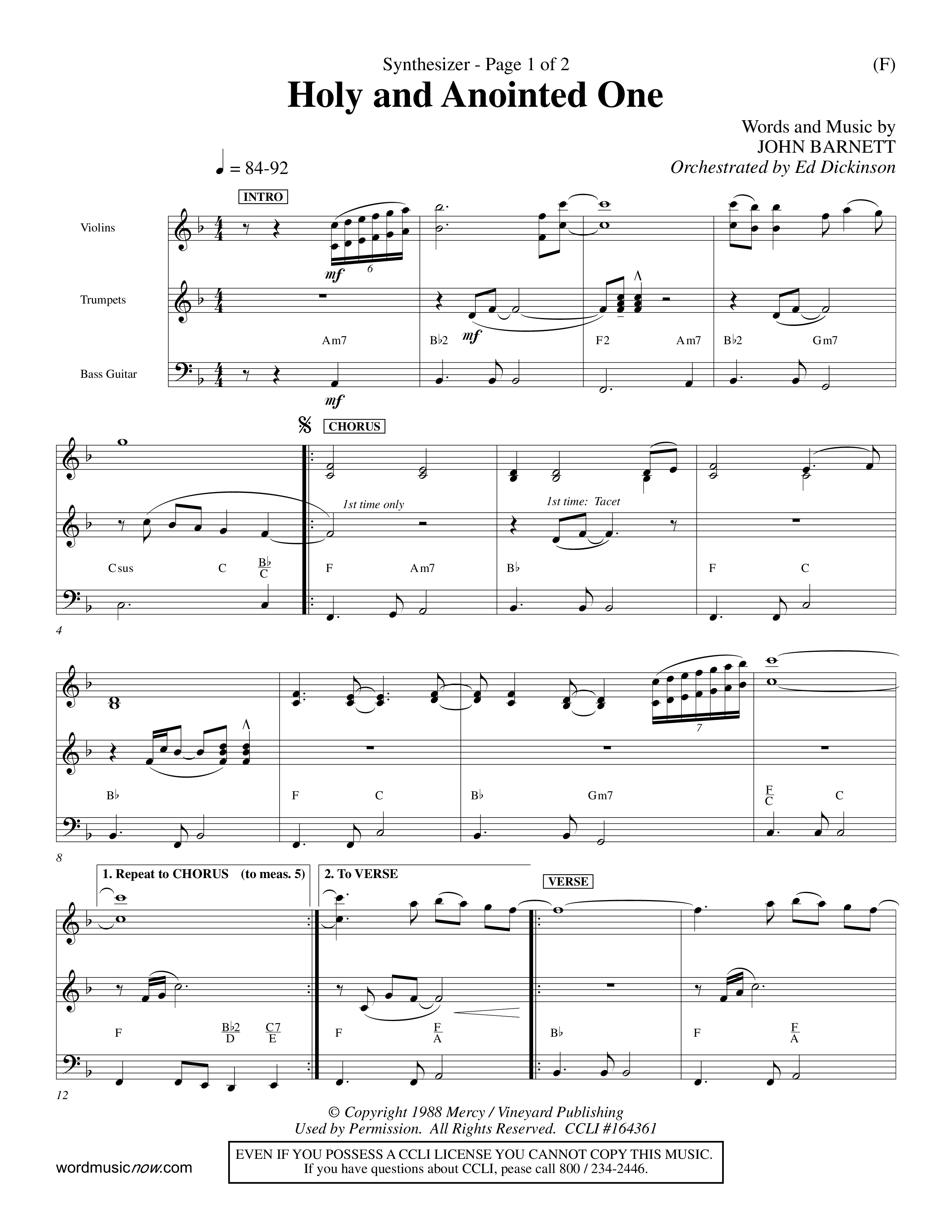 Holy And Anointed One (Choral Anthem SATB) Synth (Word Music Choral / Orch. Ed Dickinson)