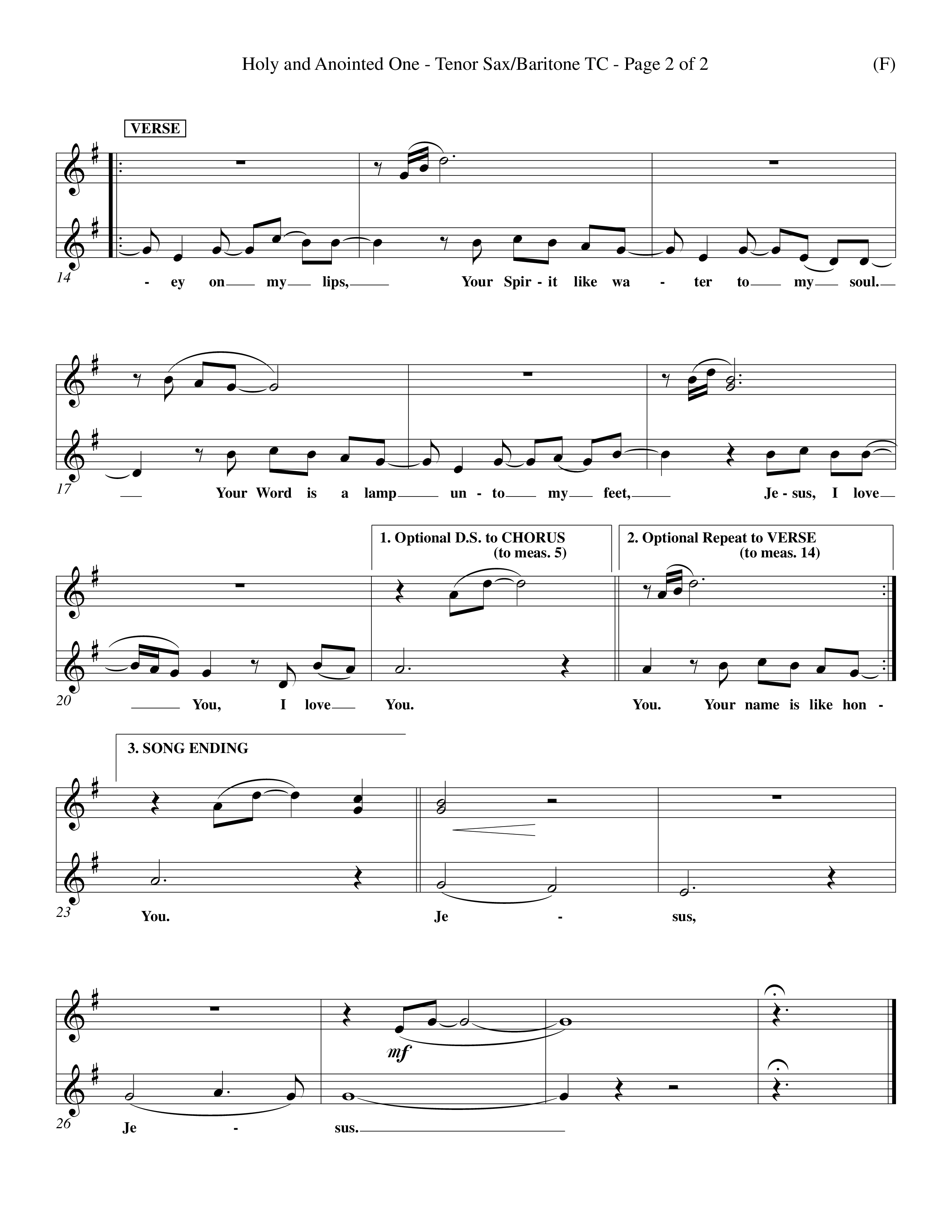 Holy And Anointed One (Choral Anthem SATB) Tenor Sax/Baritone T.C. (Word Music Choral / Orch. Ed Dickinson)