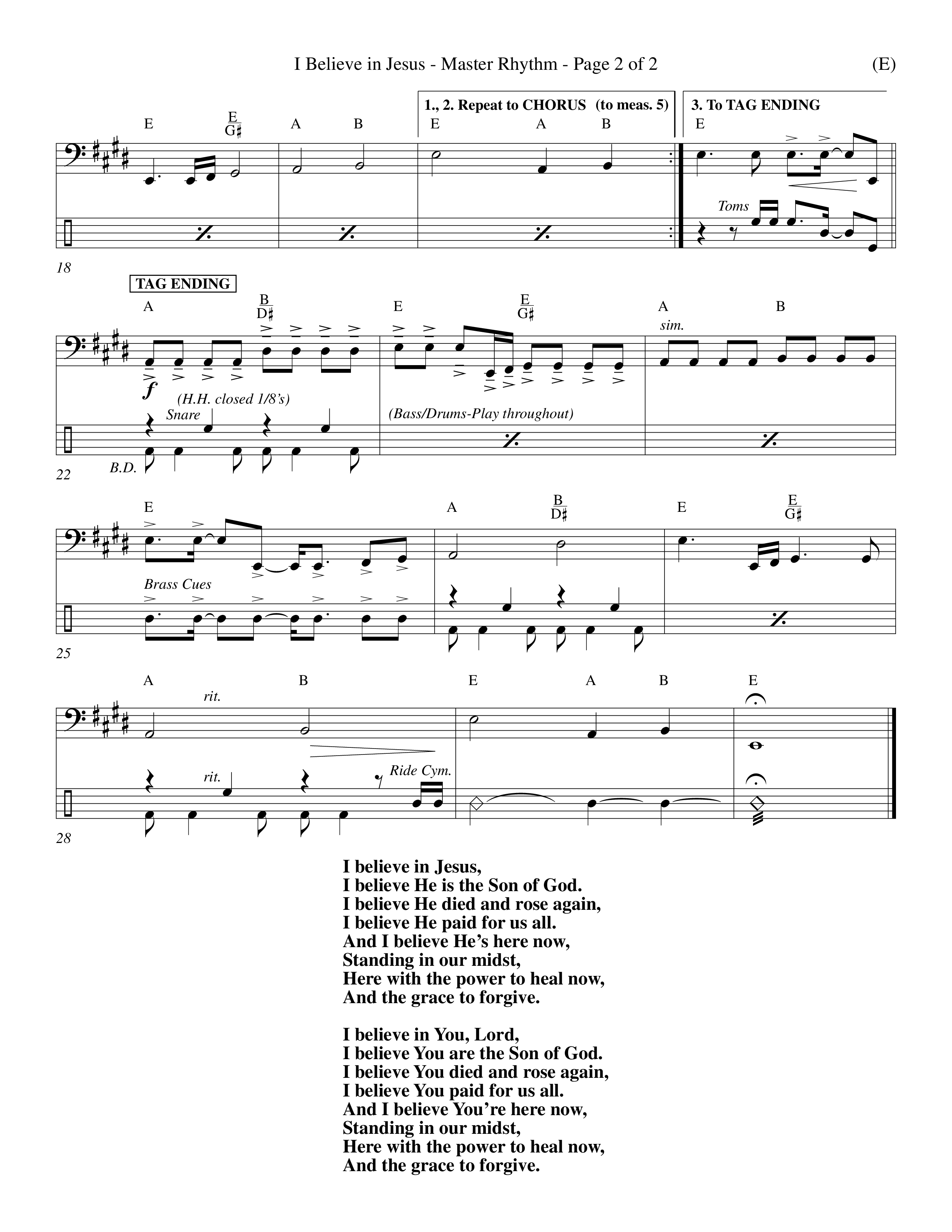 I Believe In Jesus (Choral Anthem SATB) Rhythm Chart (Word Music Choral / Orch. Mark McClure)