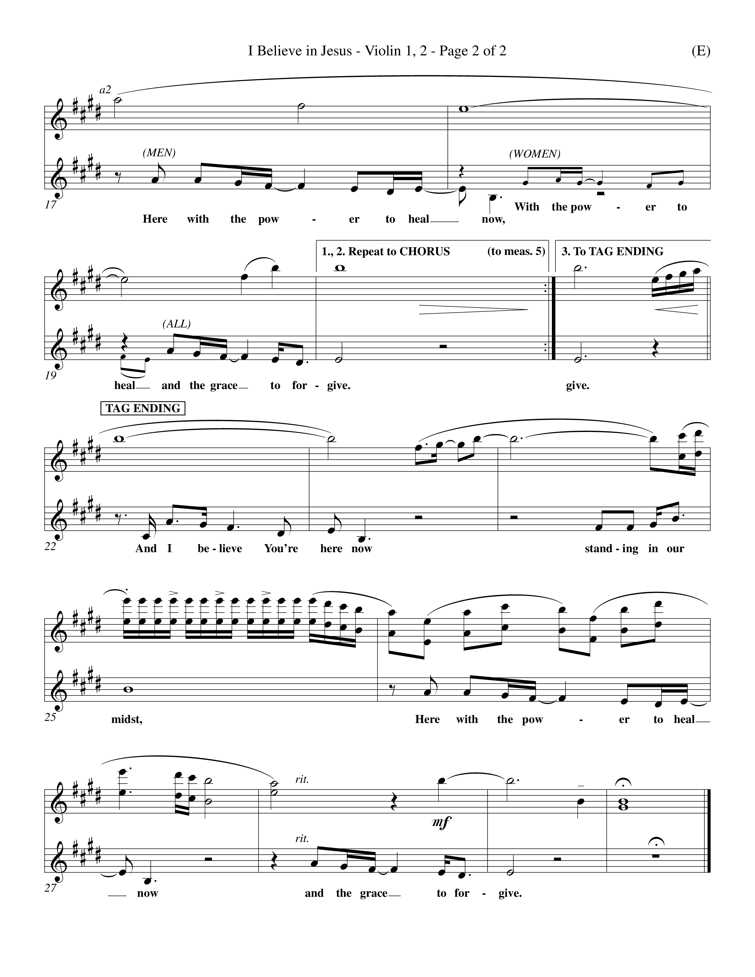 I Believe In Jesus (Choral Anthem SATB) Violin 1/2 (Word Music Choral / Orch. Mark McClure)