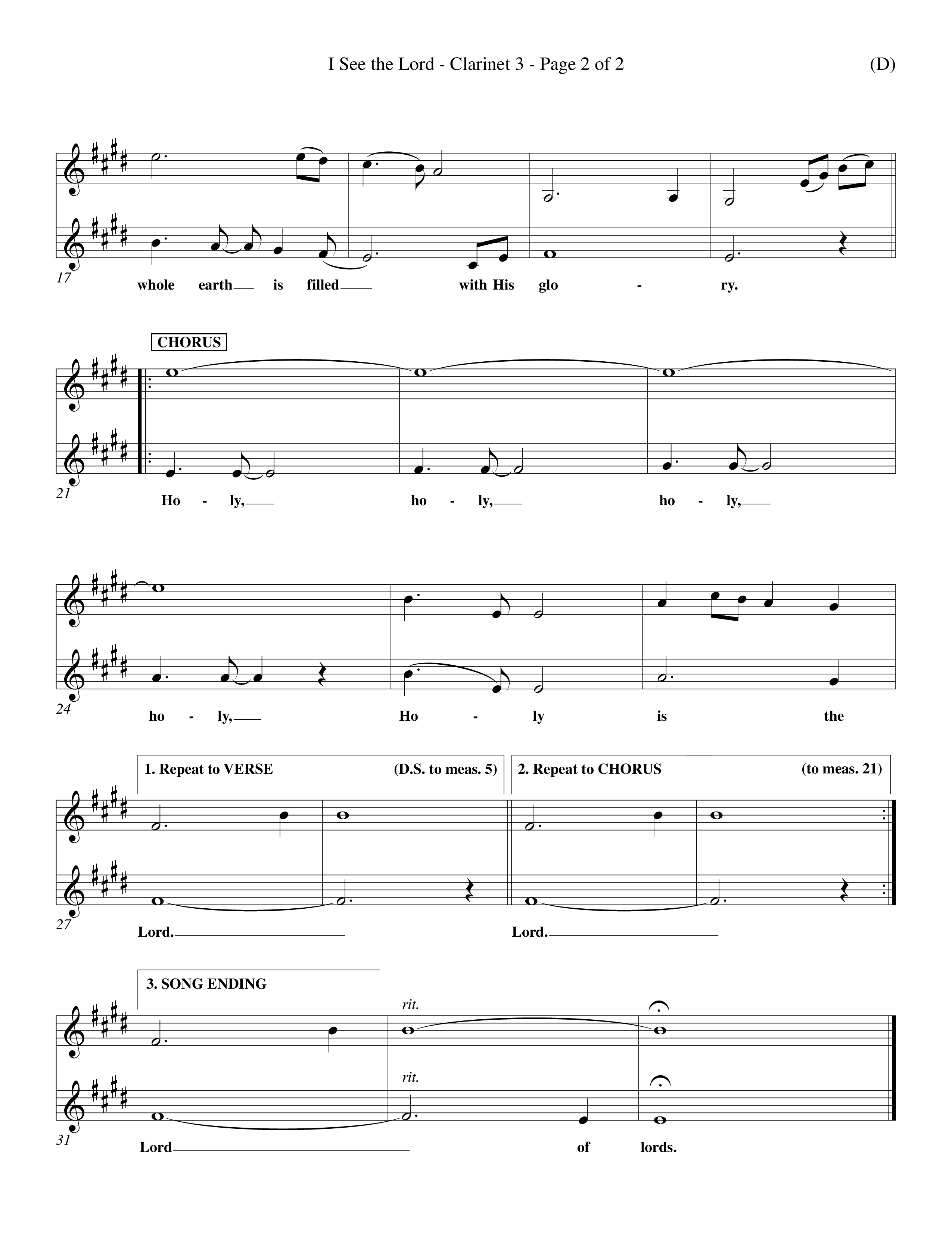 I See The Lord (Choral Anthem SATB) Clarinet 3 (Word Music Choral / Orch. Ed Dickinson)