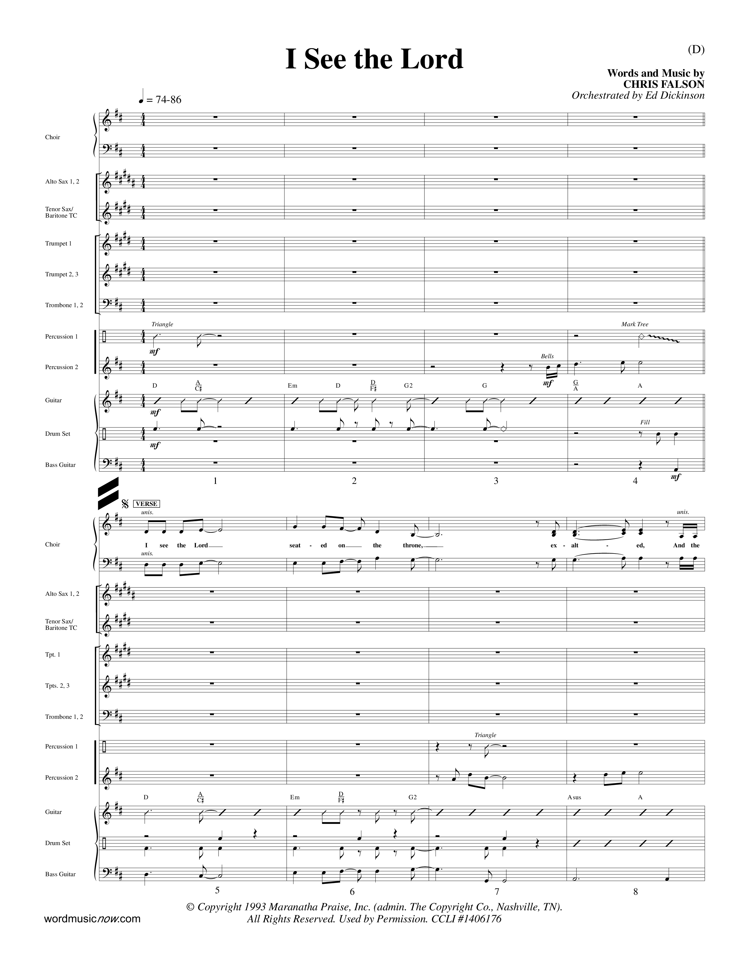 I See The Lord (Choral Anthem SATB) PraiseBand (incl. Brass) (Word Music Choral / Orch. Ed Dickinson)