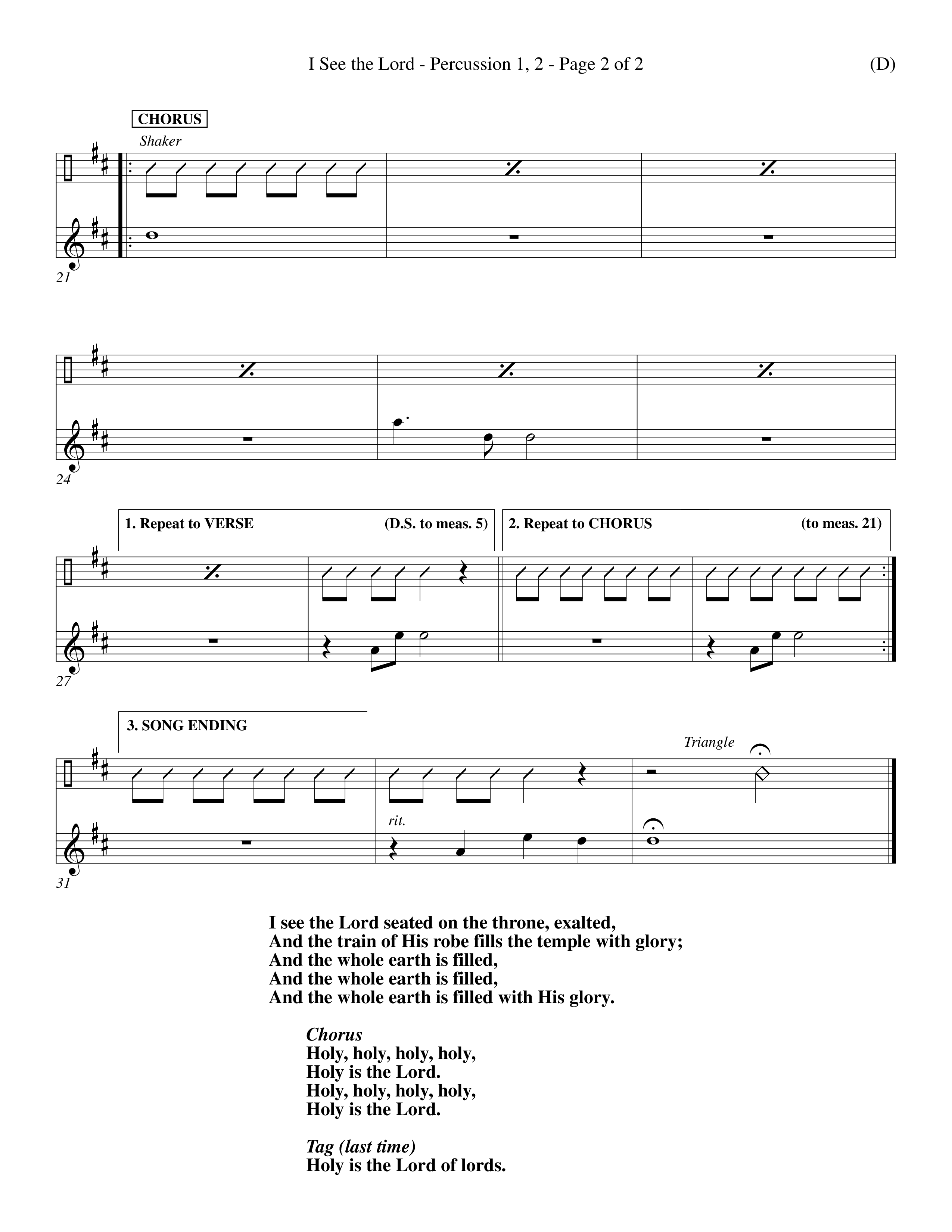 I See The Lord (Choral Anthem SATB) Percussion 1/2 (Word Music Choral / Orch. Ed Dickinson)