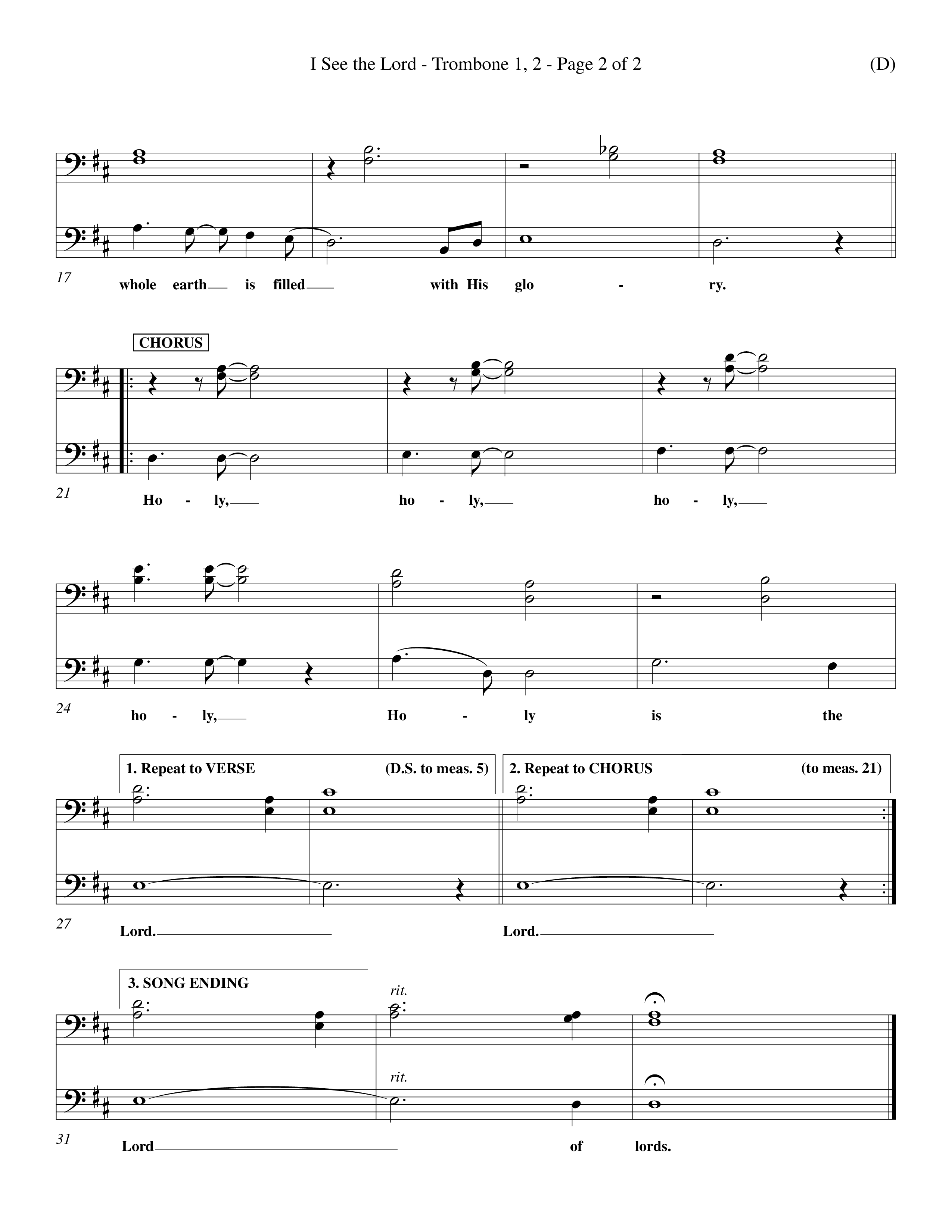 I See The Lord (Choral Anthem SATB) Trombone 1/2 (Word Music Choral / Orch. Ed Dickinson)