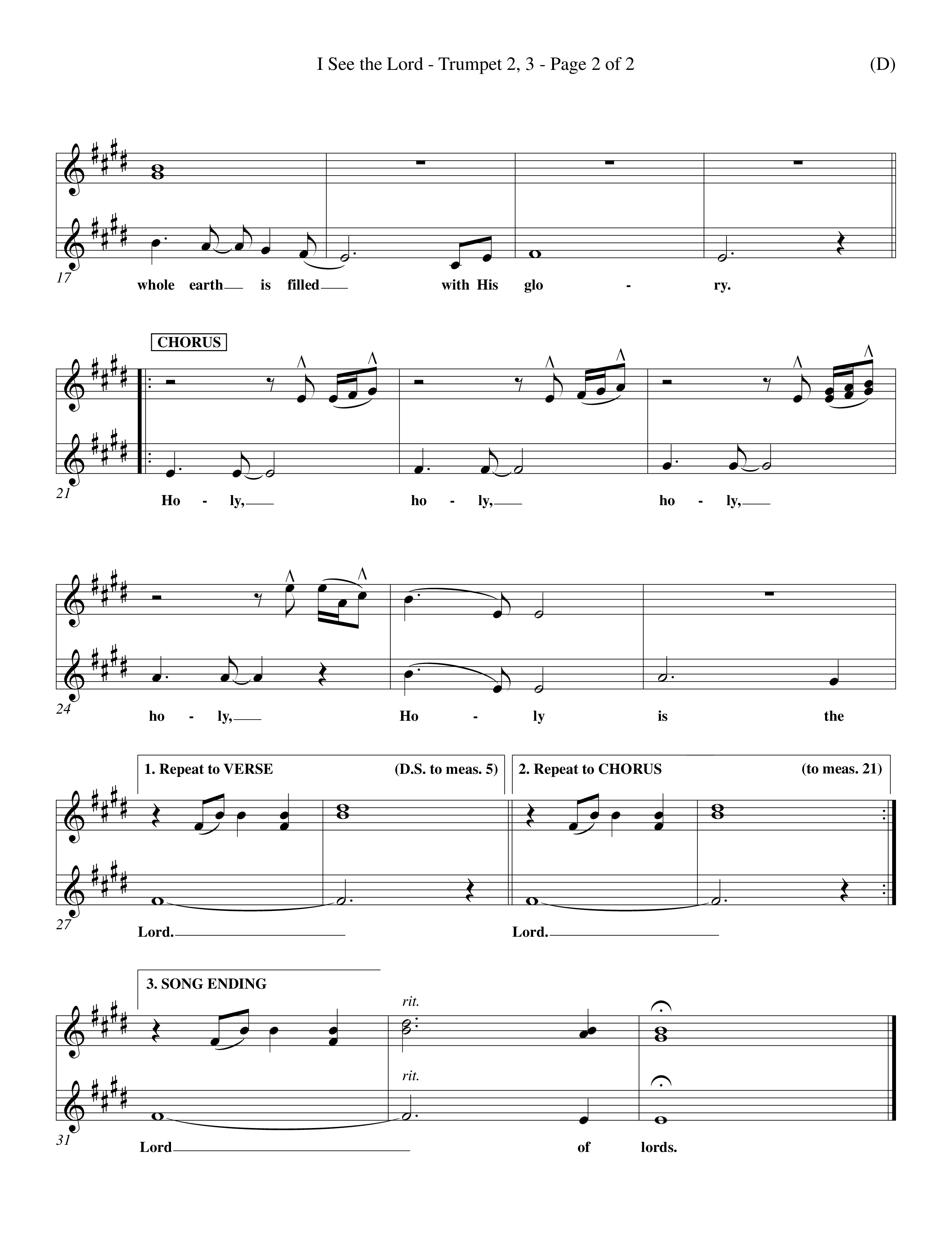 I See The Lord (Choral Anthem SATB) Trumpet 2/3 (Word Music Choral / Orch. Ed Dickinson)