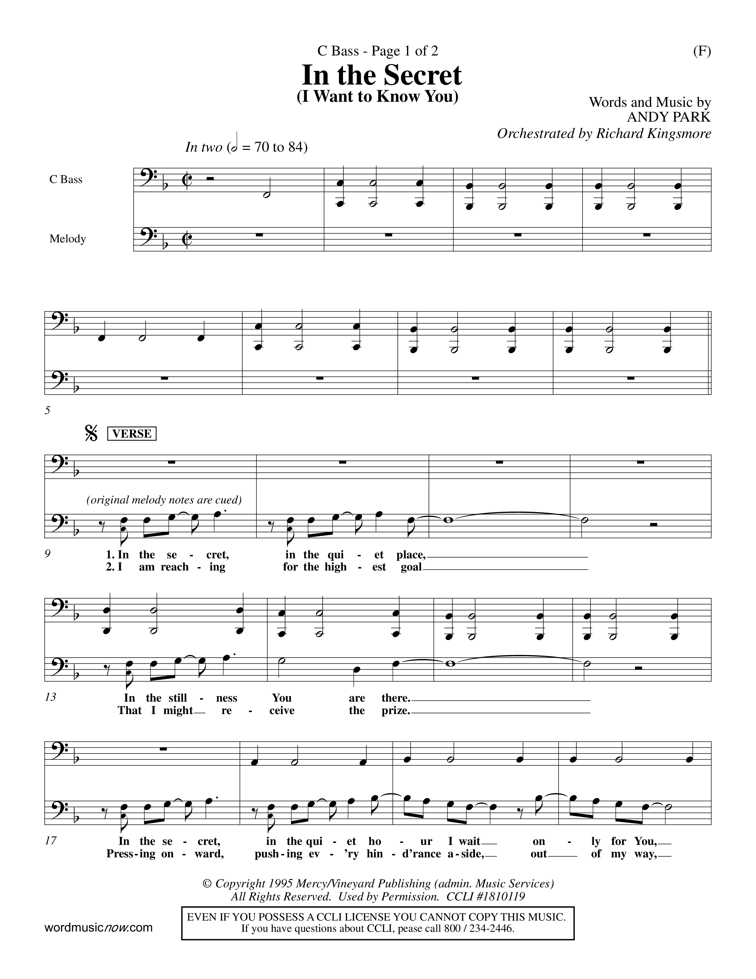 In The Secret (Choral Anthem SATB) Contrabass (Word Music Choral / Orch. Richard Kingsmore)