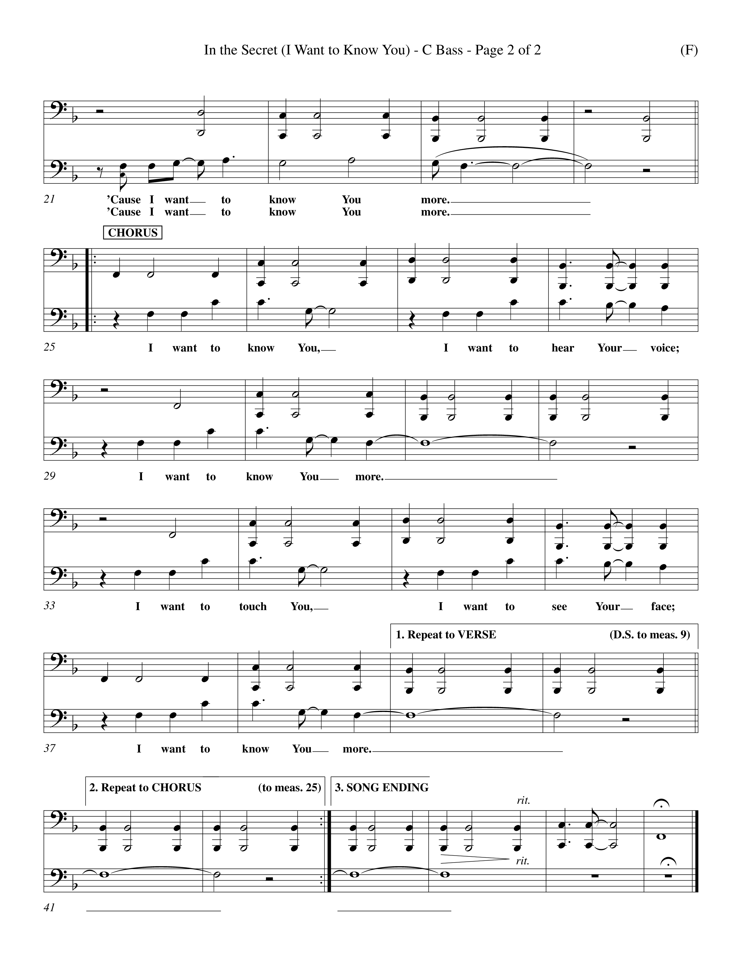 In The Secret (Choral Anthem SATB) Contrabass (Word Music Choral / Orch. Richard Kingsmore)