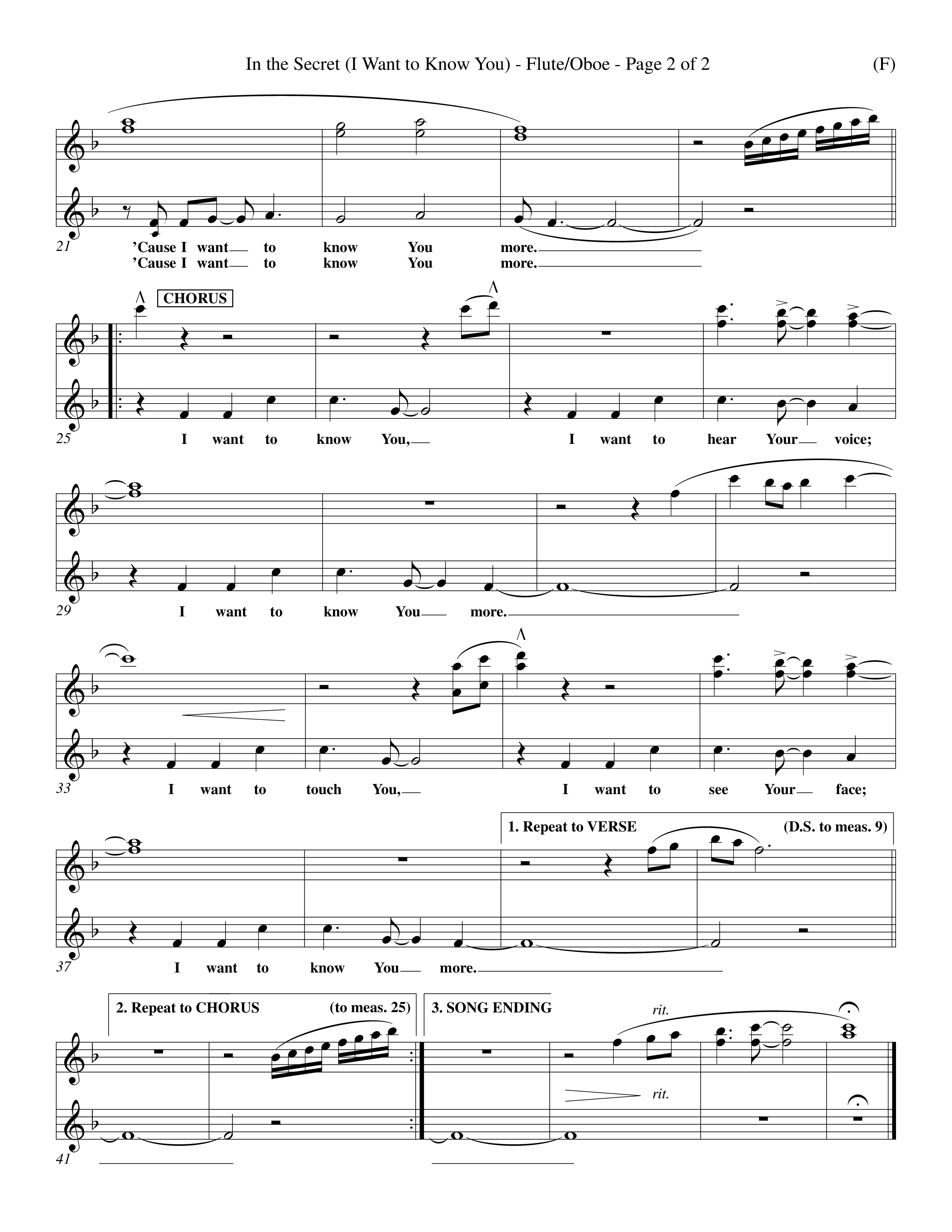In The Secret (Choral Anthem SATB) Flute/Oboe (Word Music Choral / Orch. Richard Kingsmore)