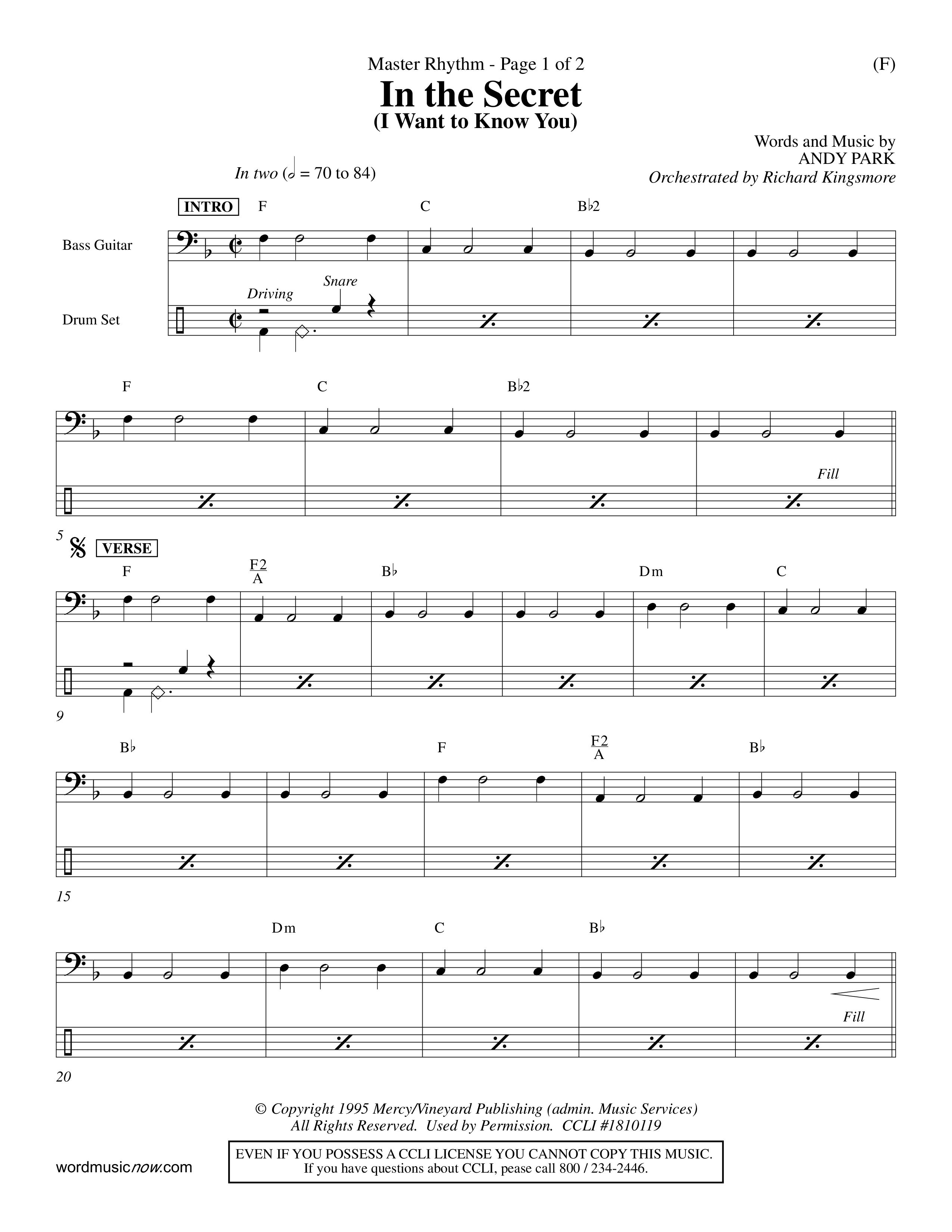 In The Secret (Choral Anthem SATB) Rhythm Chart (Word Music Choral / Orch. Richard Kingsmore)