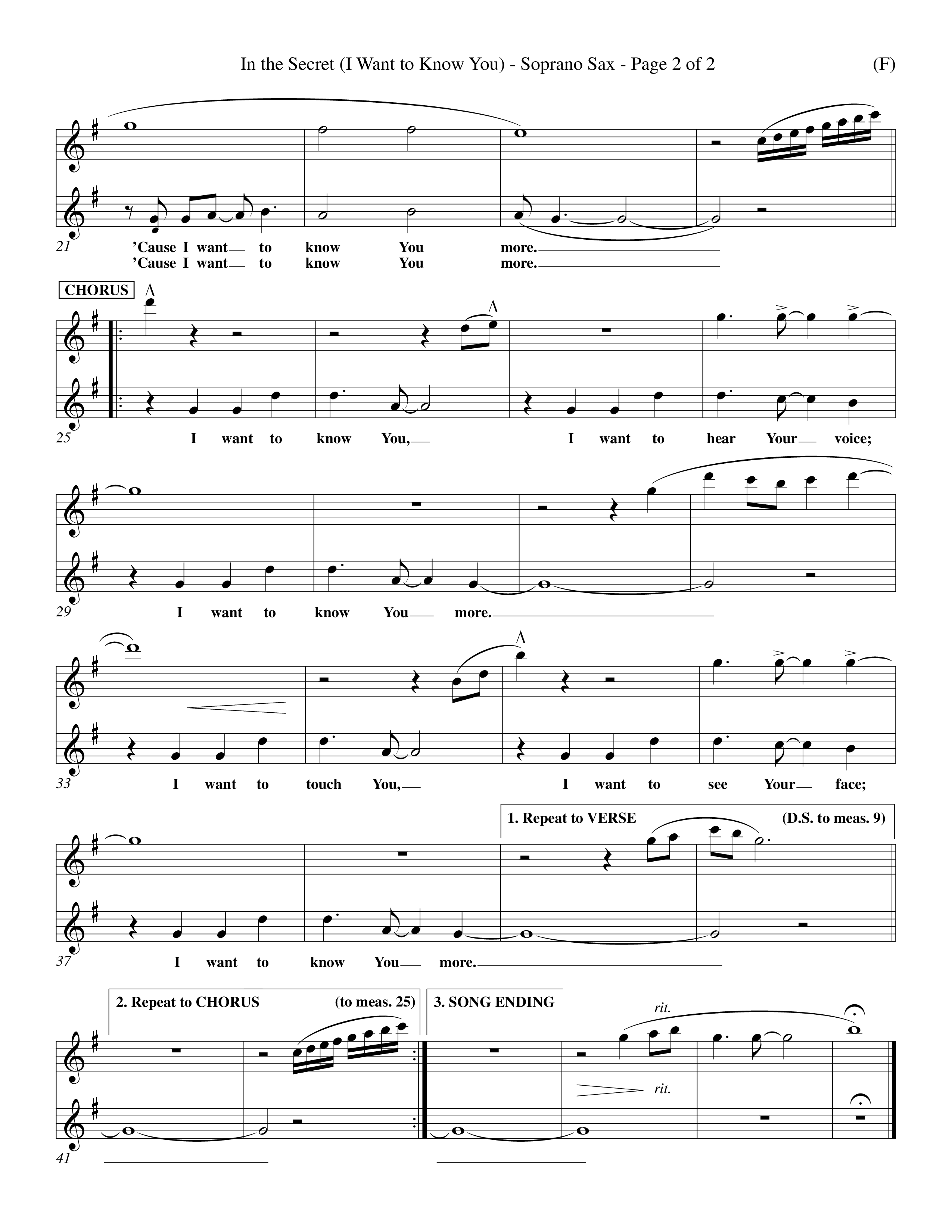 In The Secret (Choral Anthem SATB) Saxophone (Word Music Choral / Orch. Richard Kingsmore)