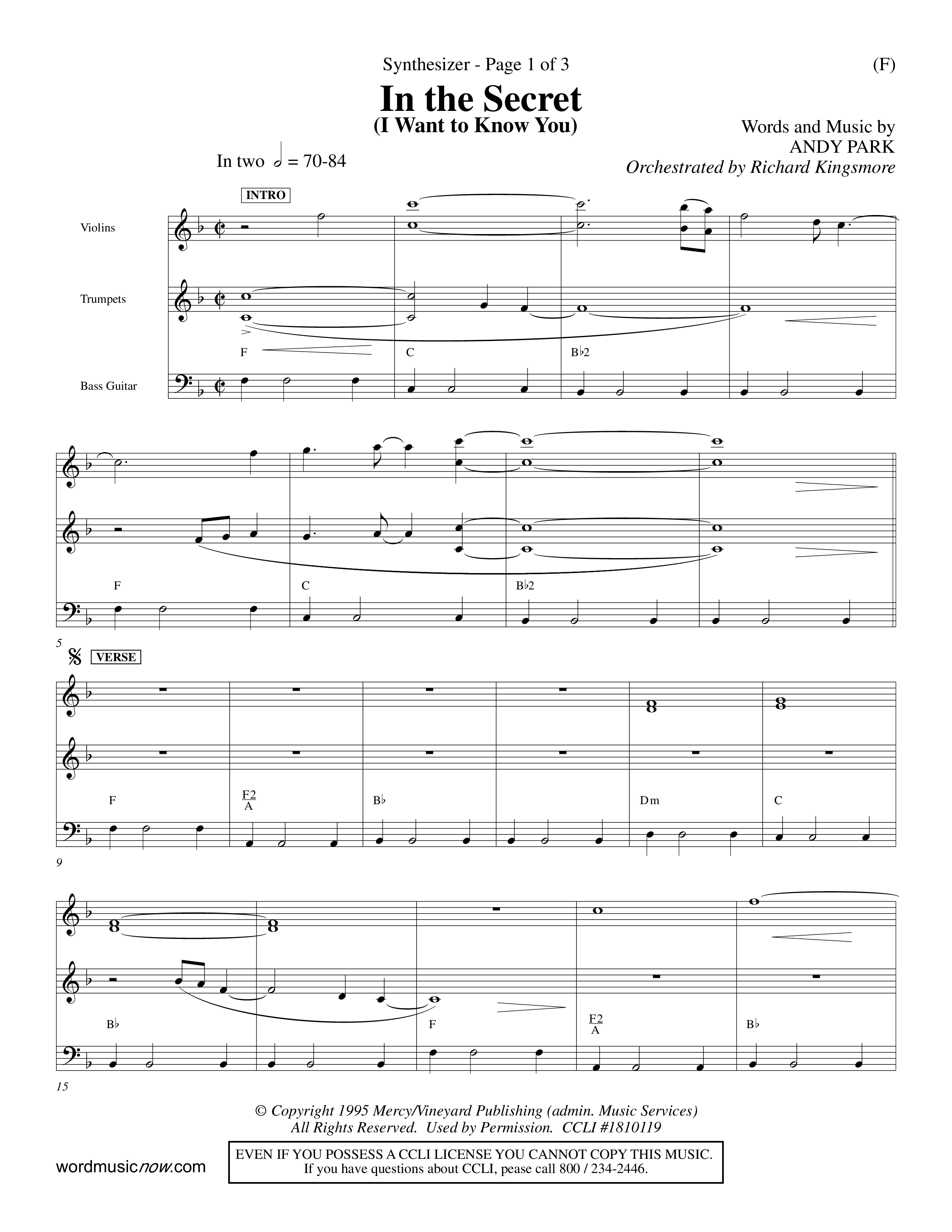 In The Secret (Choral Anthem SATB) Synth (Word Music Choral / Orch. Richard Kingsmore)