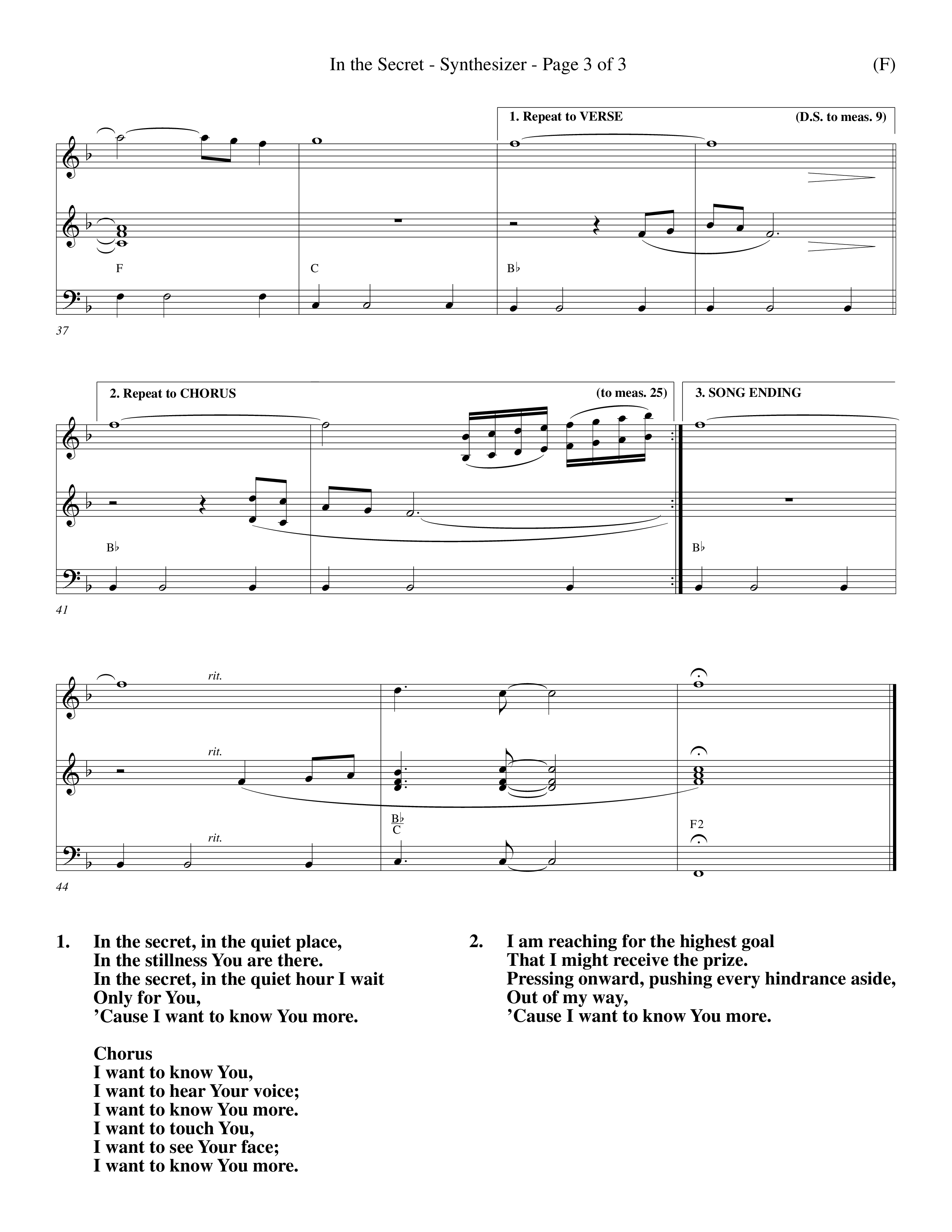 In The Secret (Choral Anthem SATB) Synth (Word Music Choral / Orch. Richard Kingsmore)