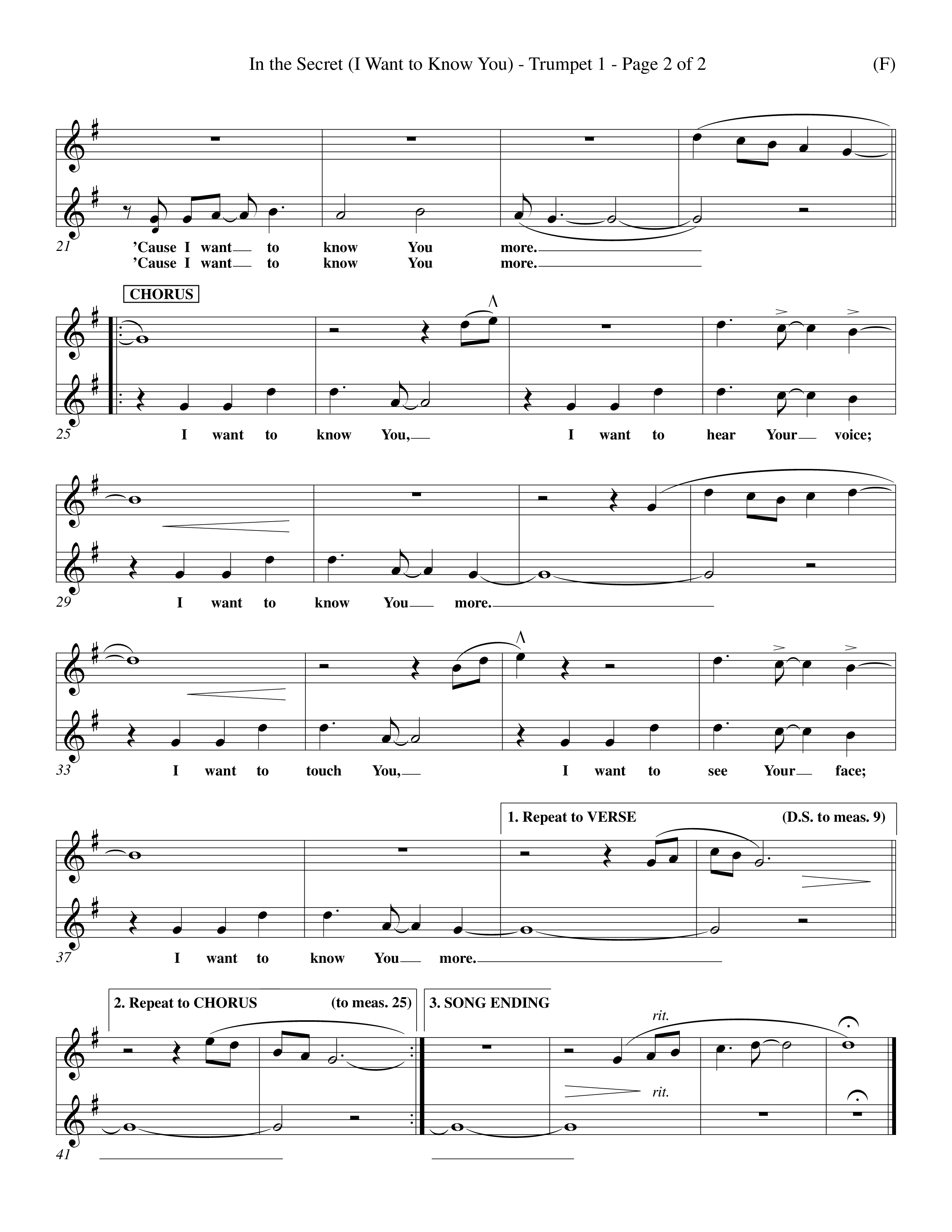 In The Secret (Choral Anthem SATB) Trumpet 1 (Word Music Choral / Orch. Richard Kingsmore)