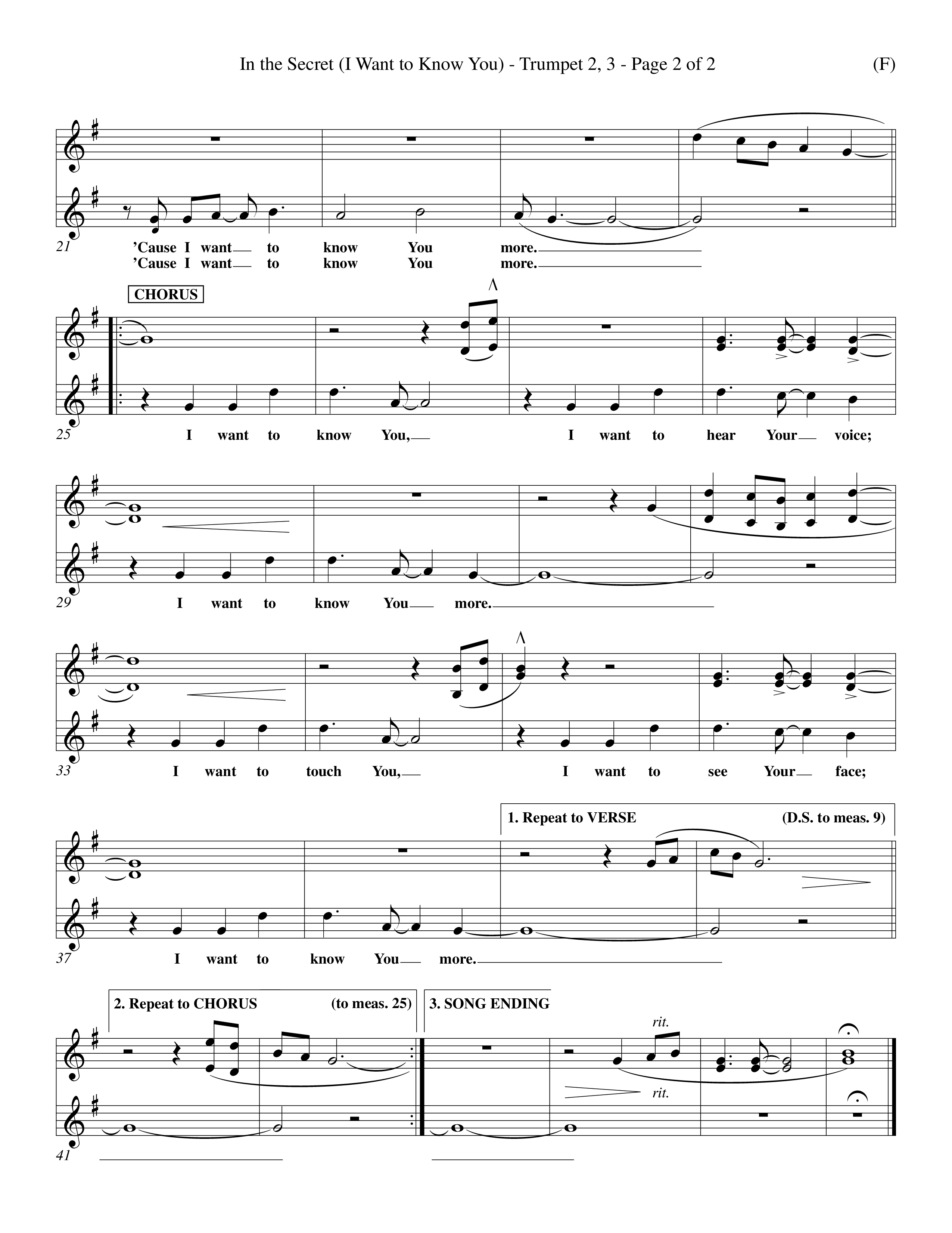 In The Secret (Choral Anthem SATB) Trumpet 2/3 (Word Music Choral / Orch. Richard Kingsmore)