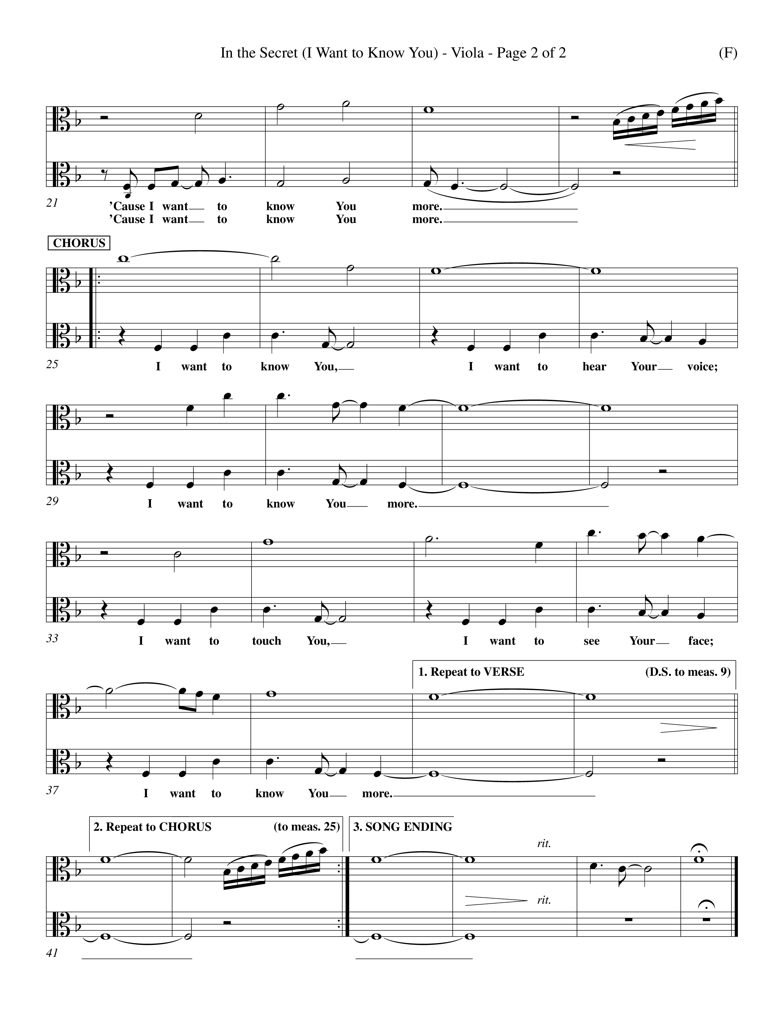 In The Secret (Choral Anthem SATB) Viola (Word Music Choral / Orch. Richard Kingsmore)