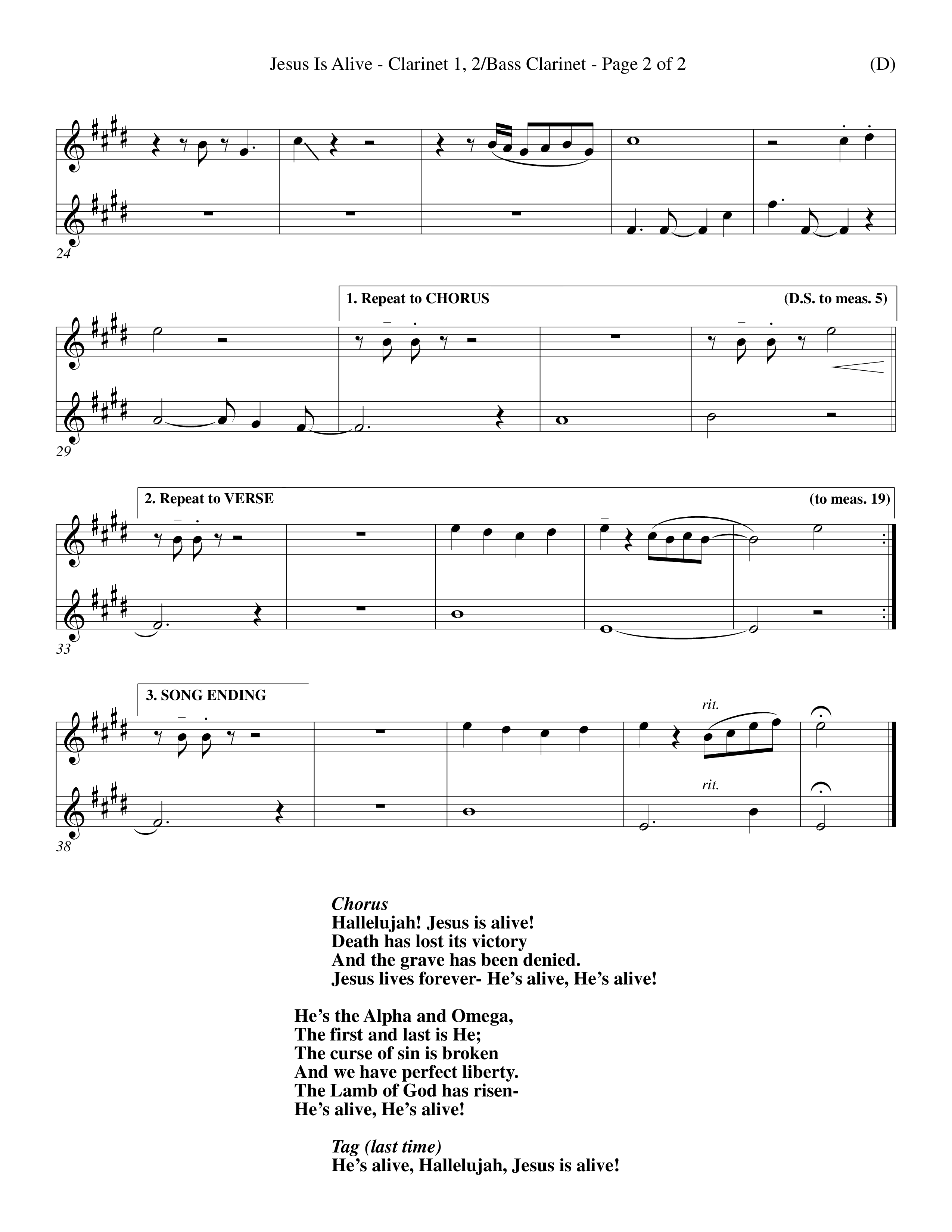 Jesus Is Alive (Choral Anthem SATB) Clarinet 1/2, Bass Clarinet (Word Music Choral / Orch. Dave Williamson)