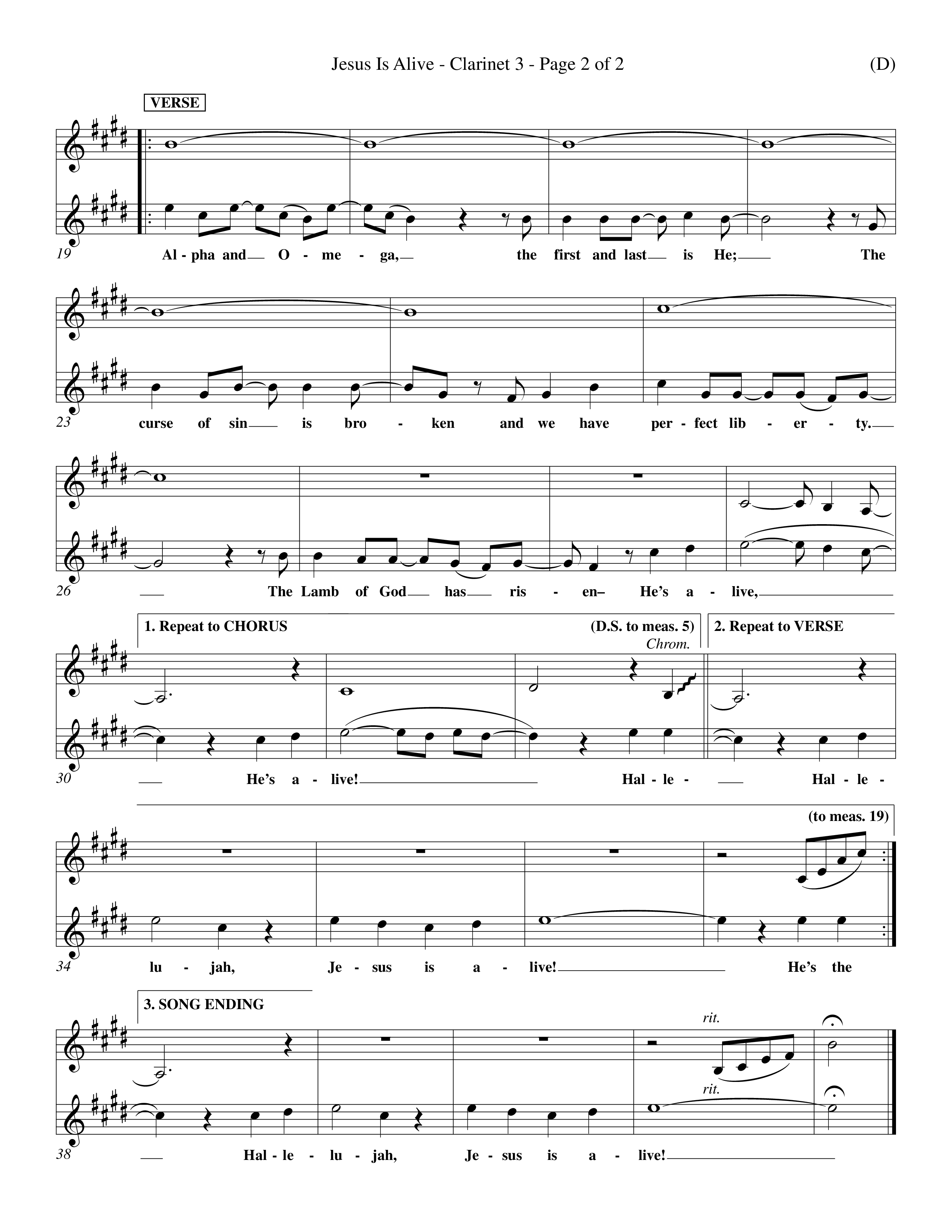 Jesus Is Alive (Choral Anthem SATB) Clarinet 3 (Word Music Choral / Orch. Dave Williamson)