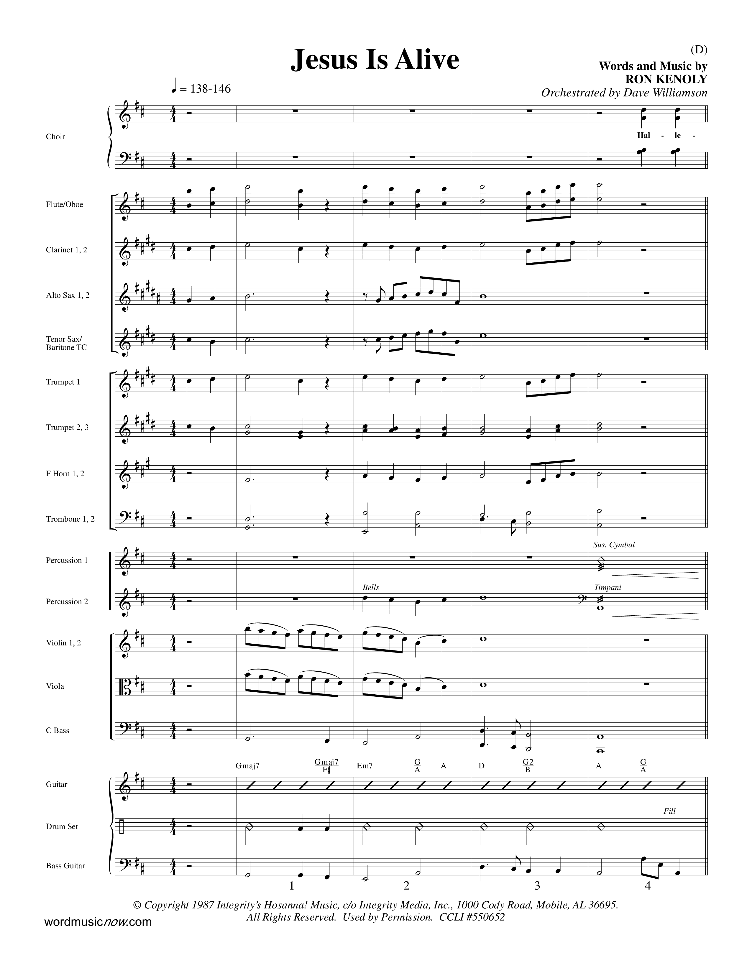 Jesus Is Alive (Choral Anthem SATB) Conductor's Score (Word Music Choral / Orch. Dave Williamson)