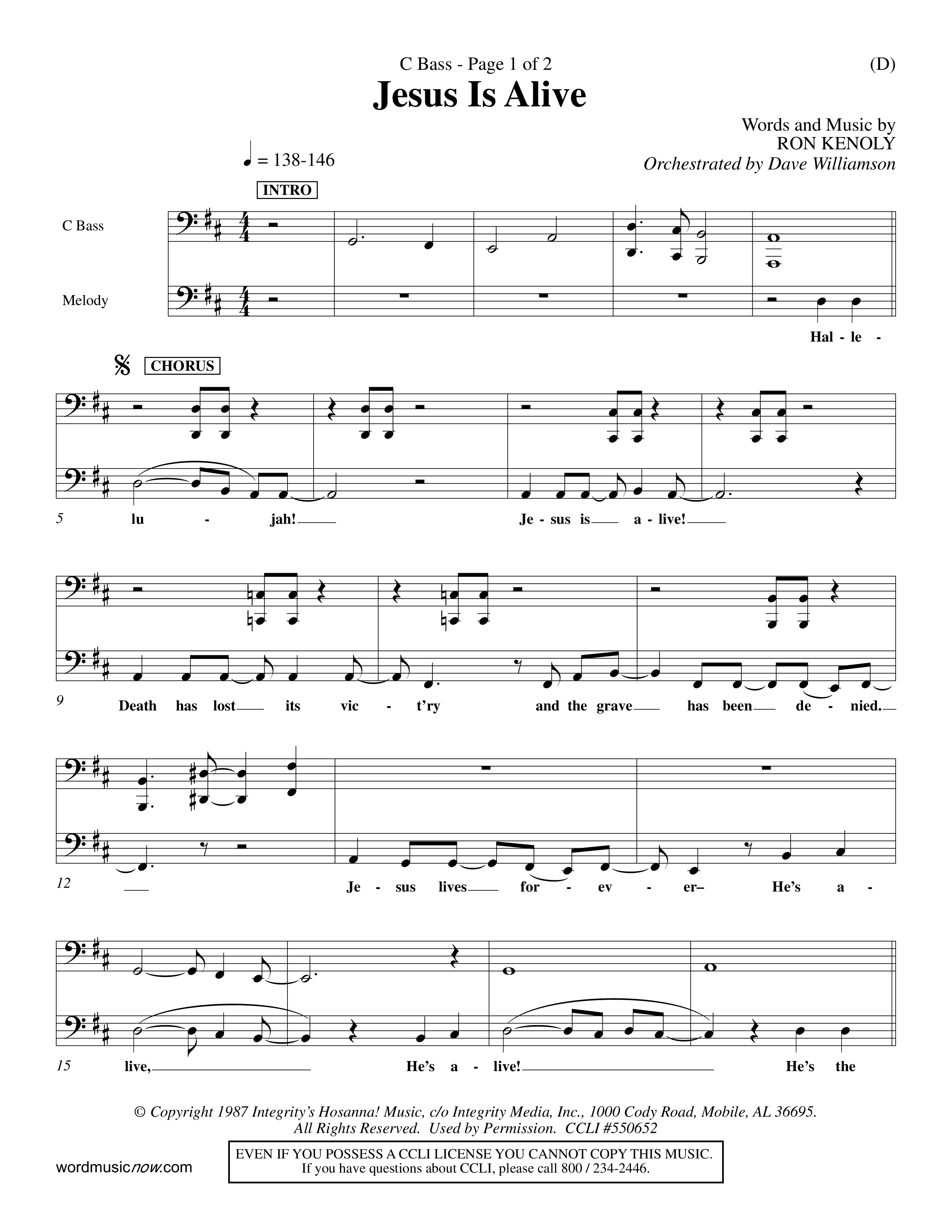 Jesus Is Alive (Choral Anthem SATB) Contrabass (Word Music Choral / Orch. Dave Williamson)