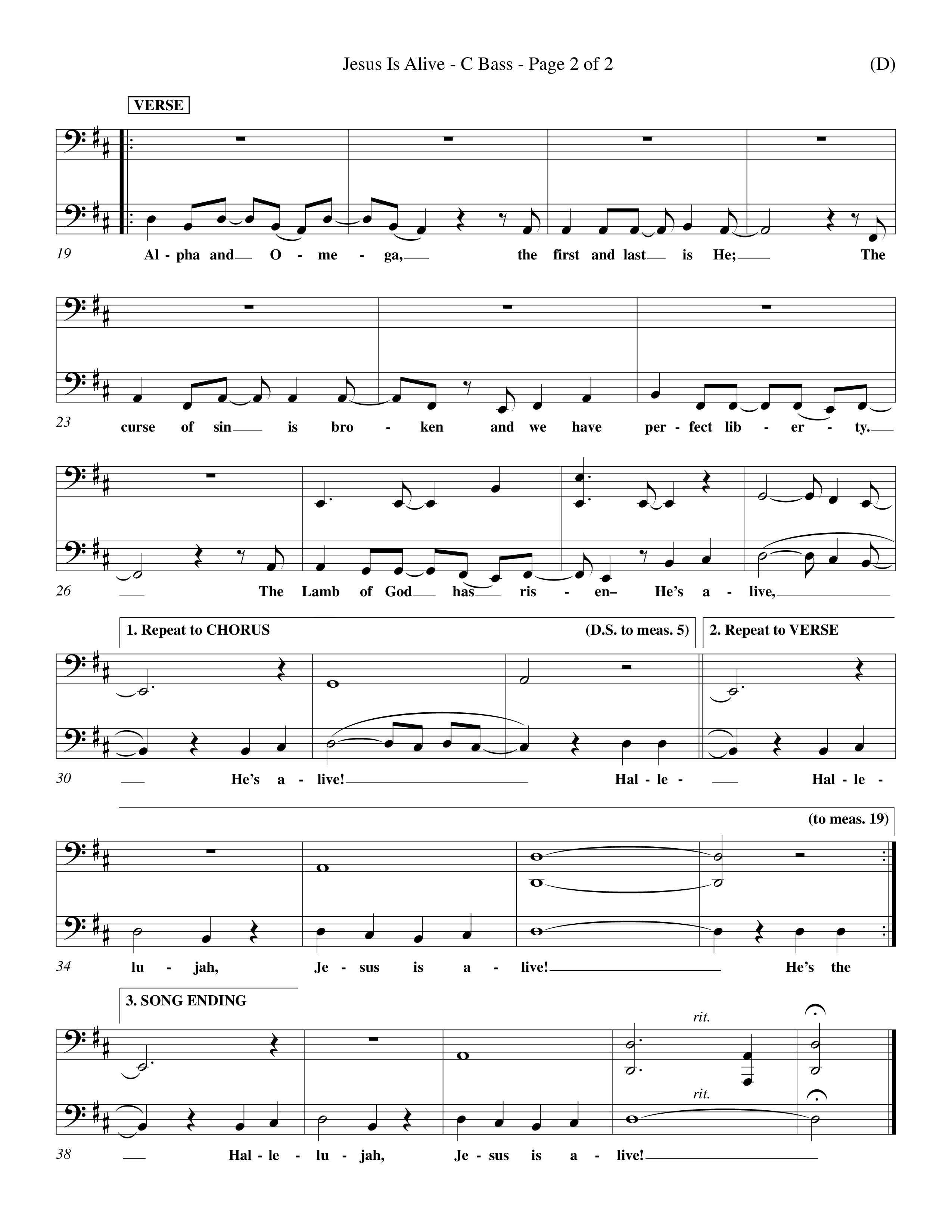 Jesus Is Alive (Choral Anthem SATB) Contrabass (Word Music Choral / Orch. Dave Williamson)