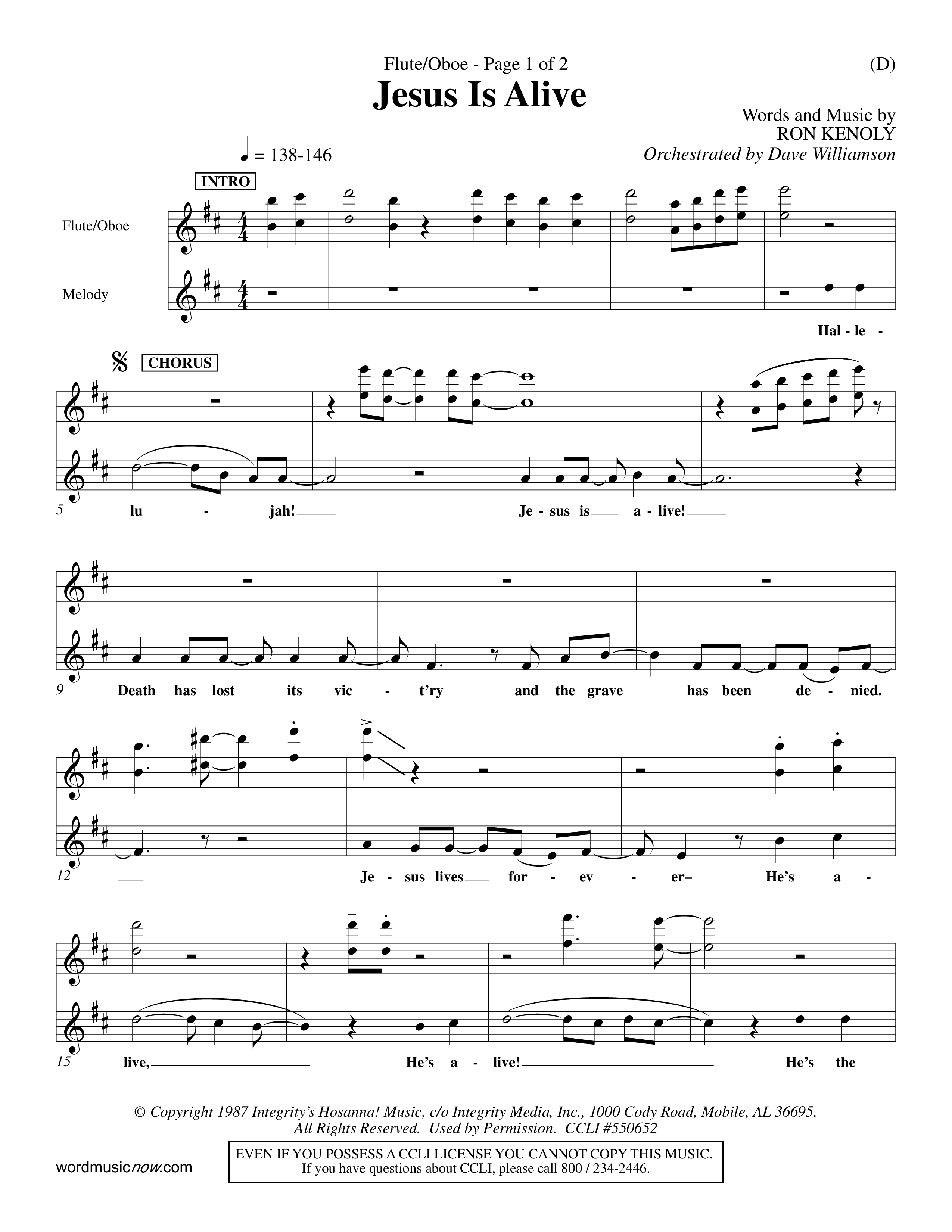 Jesus Is Alive (Choral Anthem SATB) Flute/Oboe (Word Music Choral / Orch. Dave Williamson)