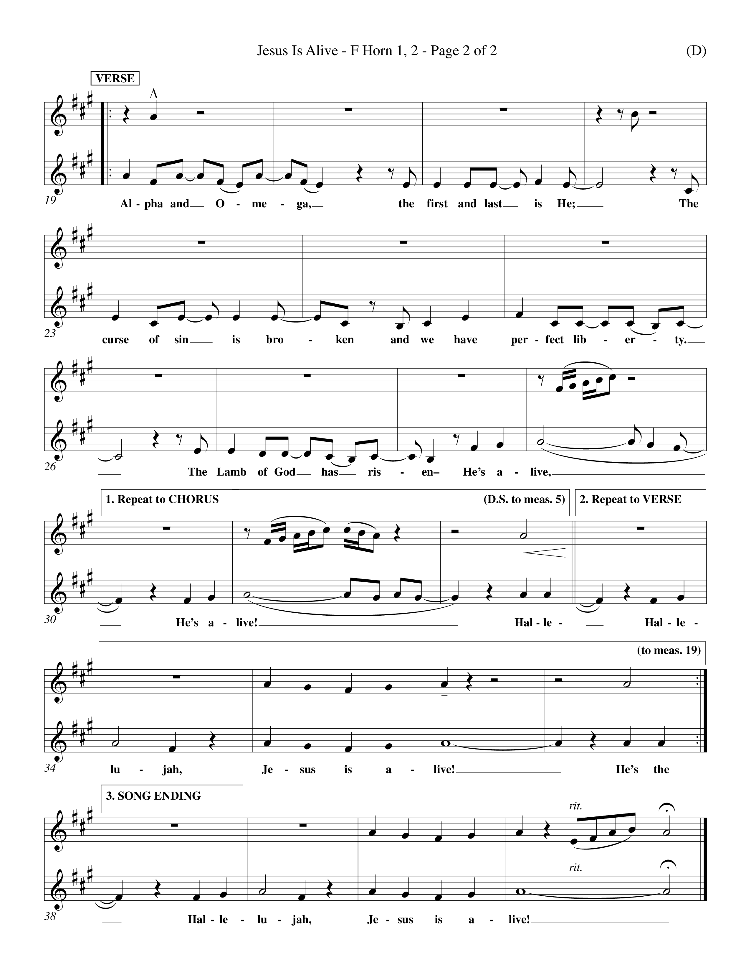 Jesus Is Alive (Choral Anthem SATB) French Horn (Word Music Choral / Orch. Dave Williamson)