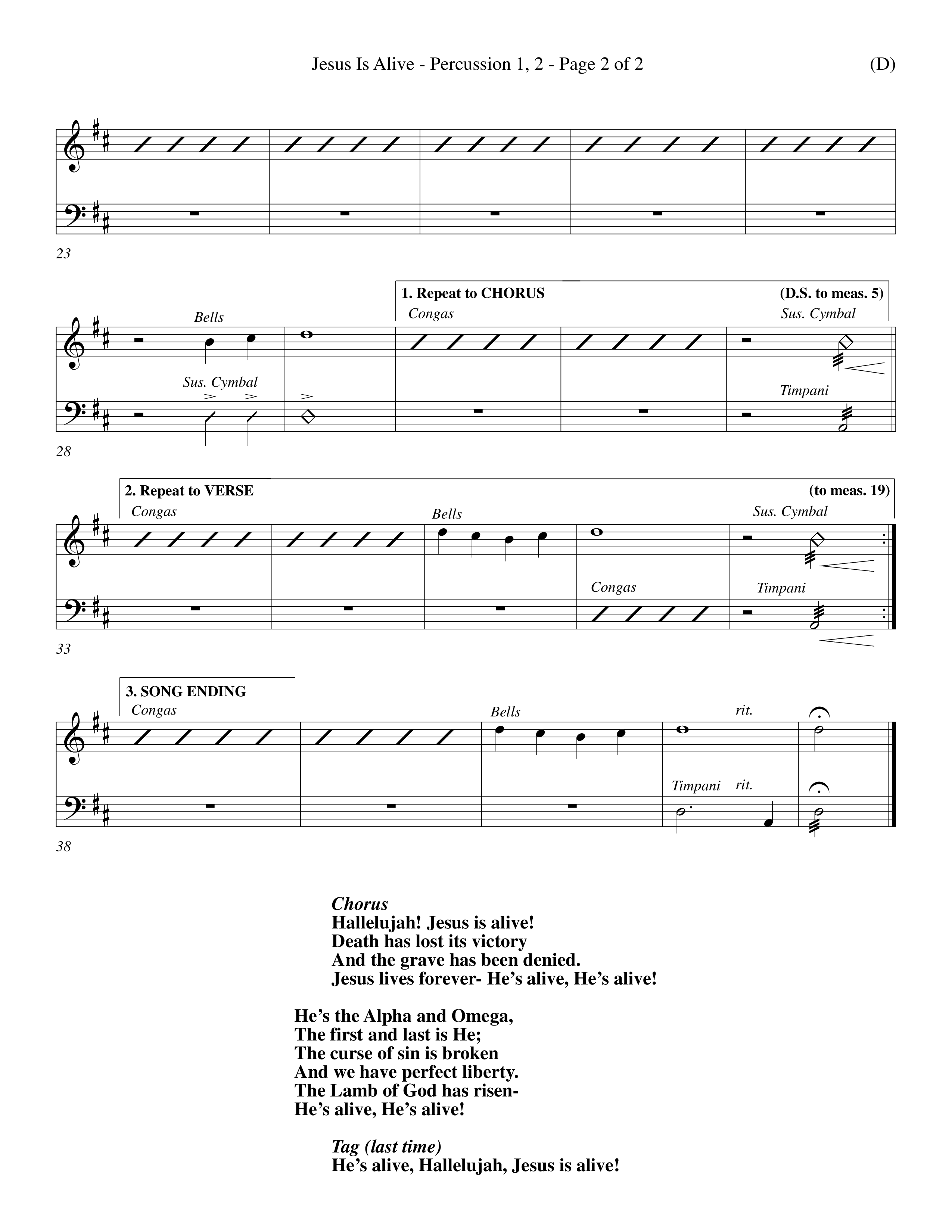 Jesus Is Alive (Choral Anthem SATB) Percussion 1/2 (Word Music Choral / Orch. Dave Williamson)