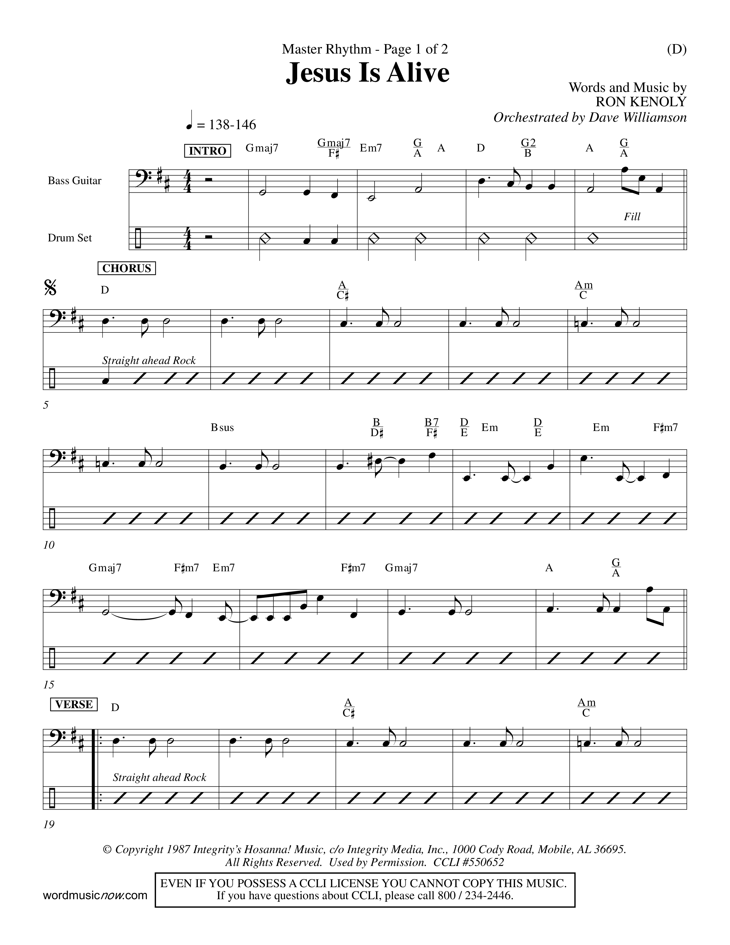 Jesus Is Alive (Choral Anthem SATB) Rhythm Chart (Word Music Choral / Orch. Dave Williamson)