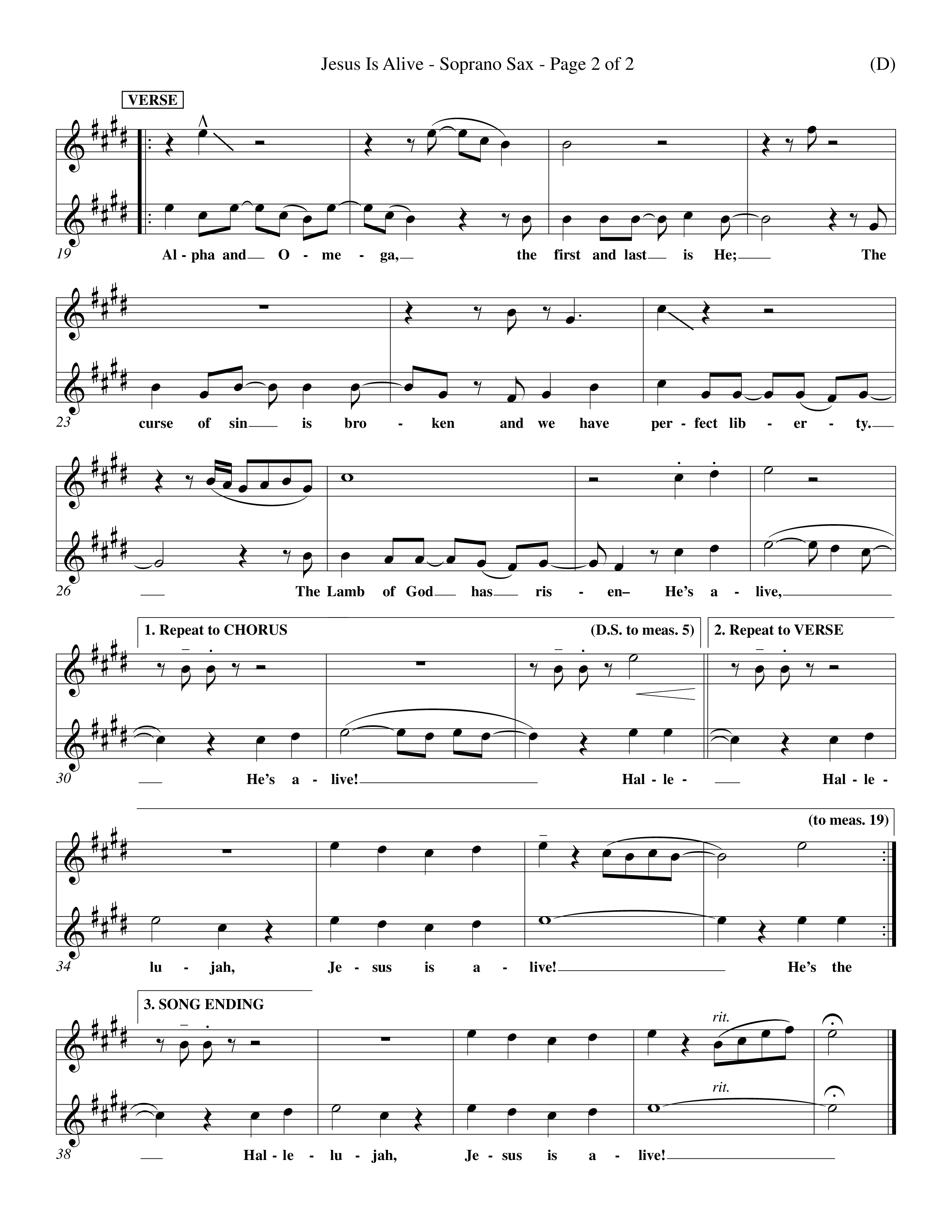 Jesus Is Alive (Choral Anthem SATB) Saxophone (Word Music Choral / Orch. Dave Williamson)