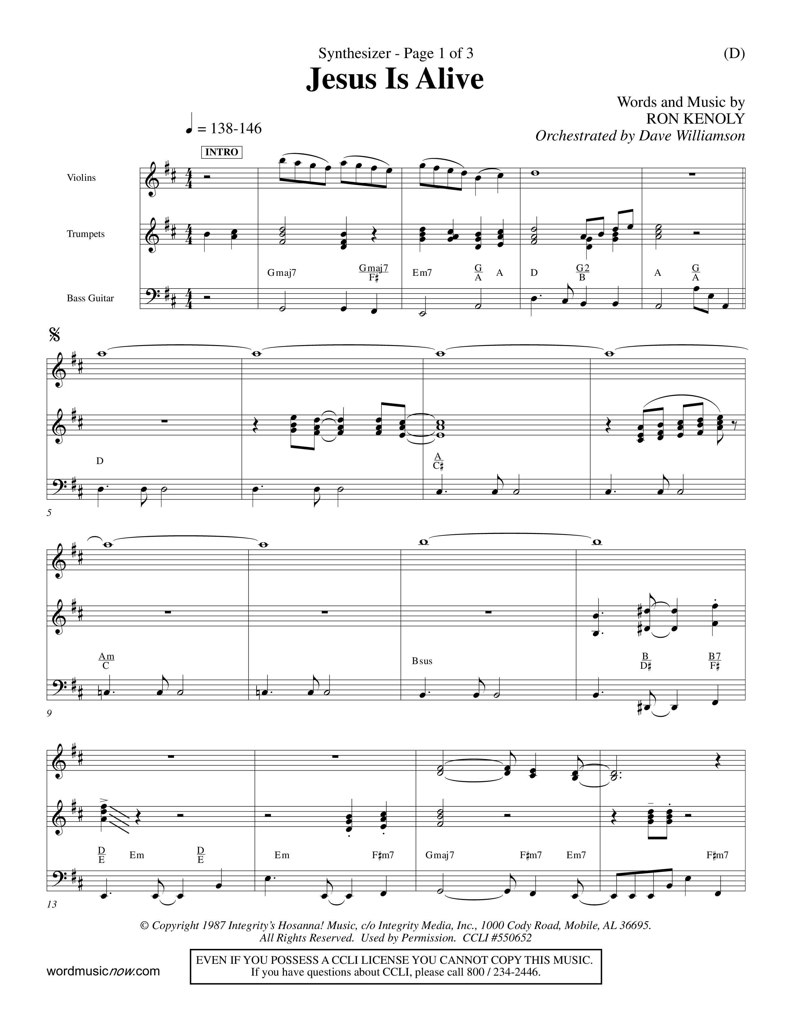 Jesus Is Alive (Choral Anthem SATB) Synth (Word Music Choral / Orch. Dave Williamson)