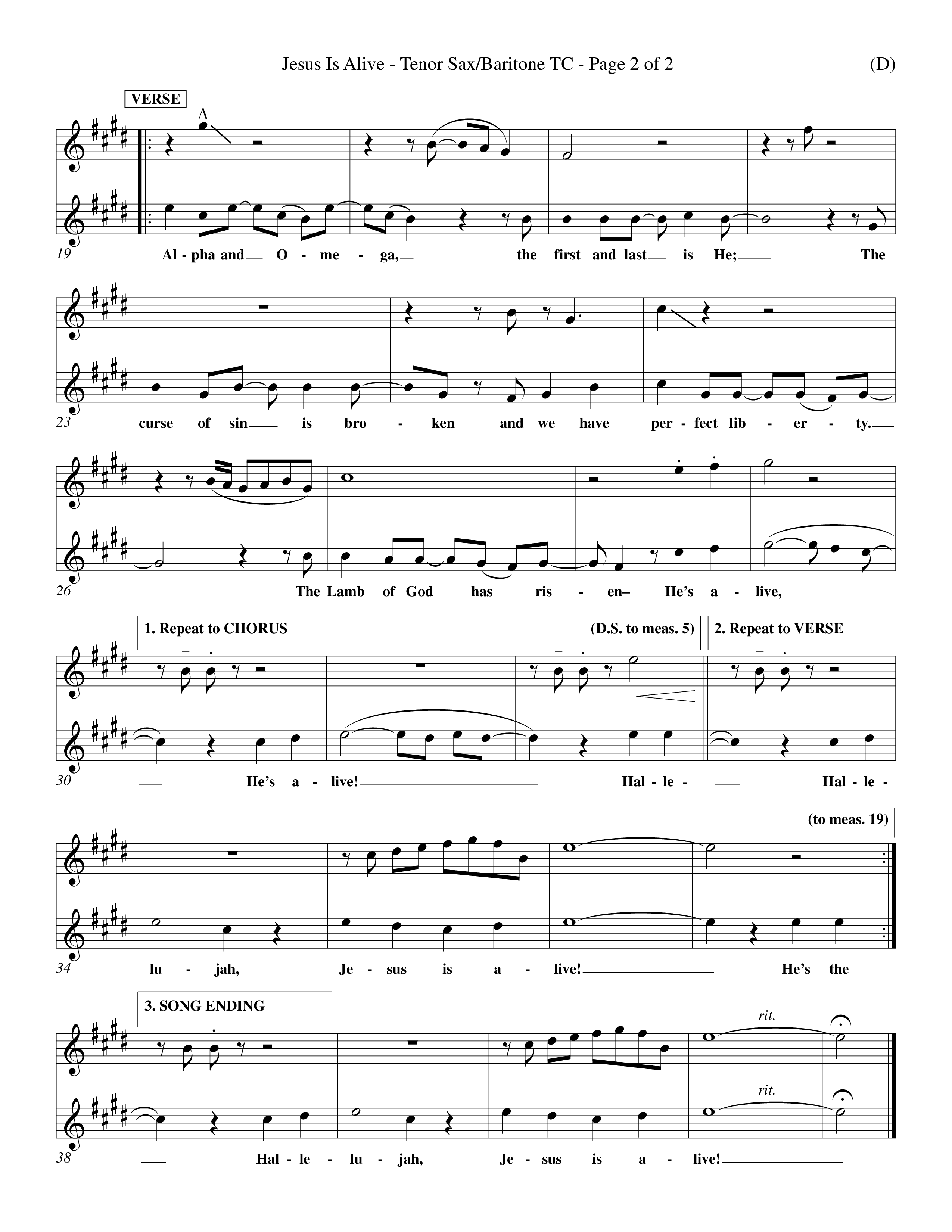 Jesus Is Alive (Choral Anthem SATB) Tenor Sax/Baritone T.C. (Word Music Choral / Orch. Dave Williamson)