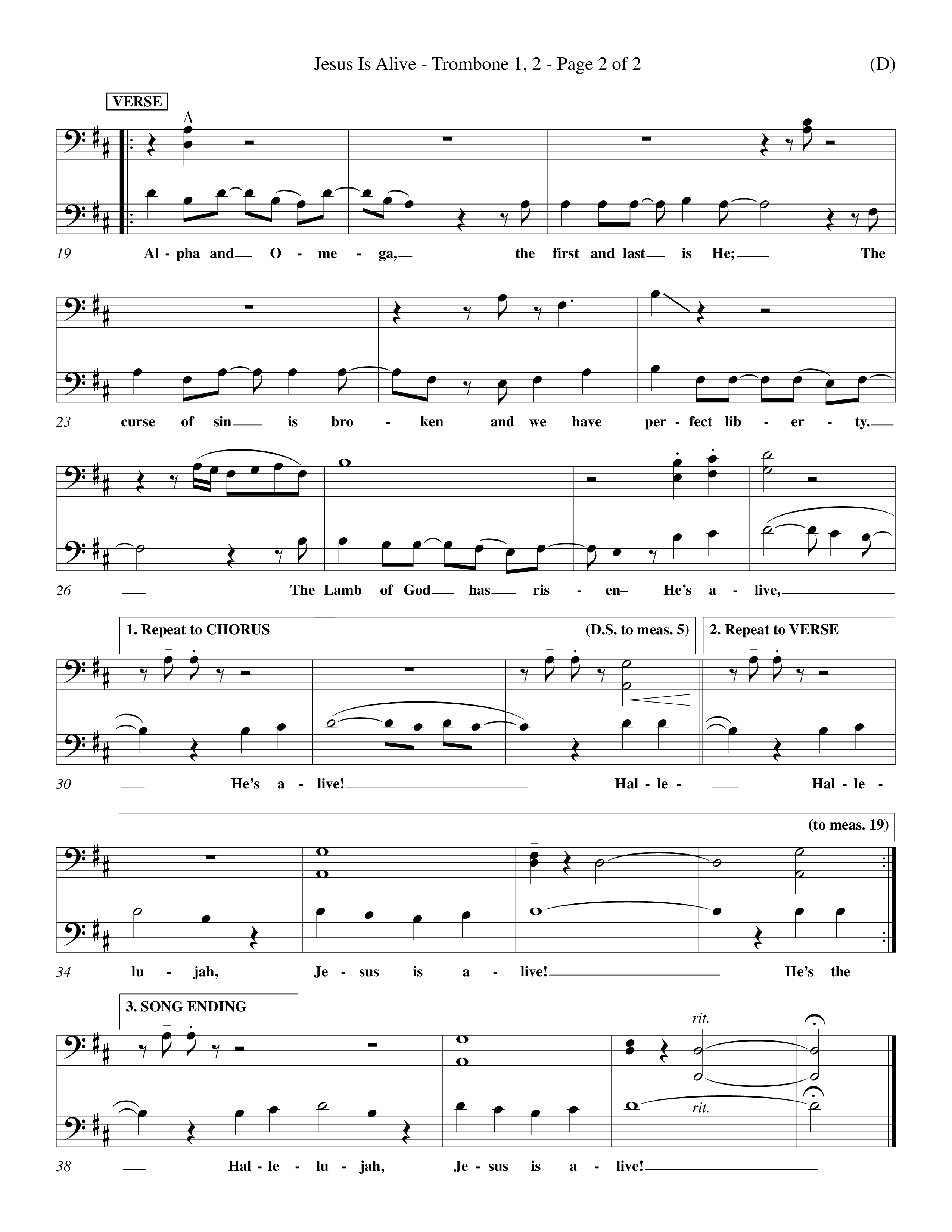 Jesus Is Alive (Choral Anthem SATB) Trombone 1/2 (Word Music Choral / Orch. Dave Williamson)