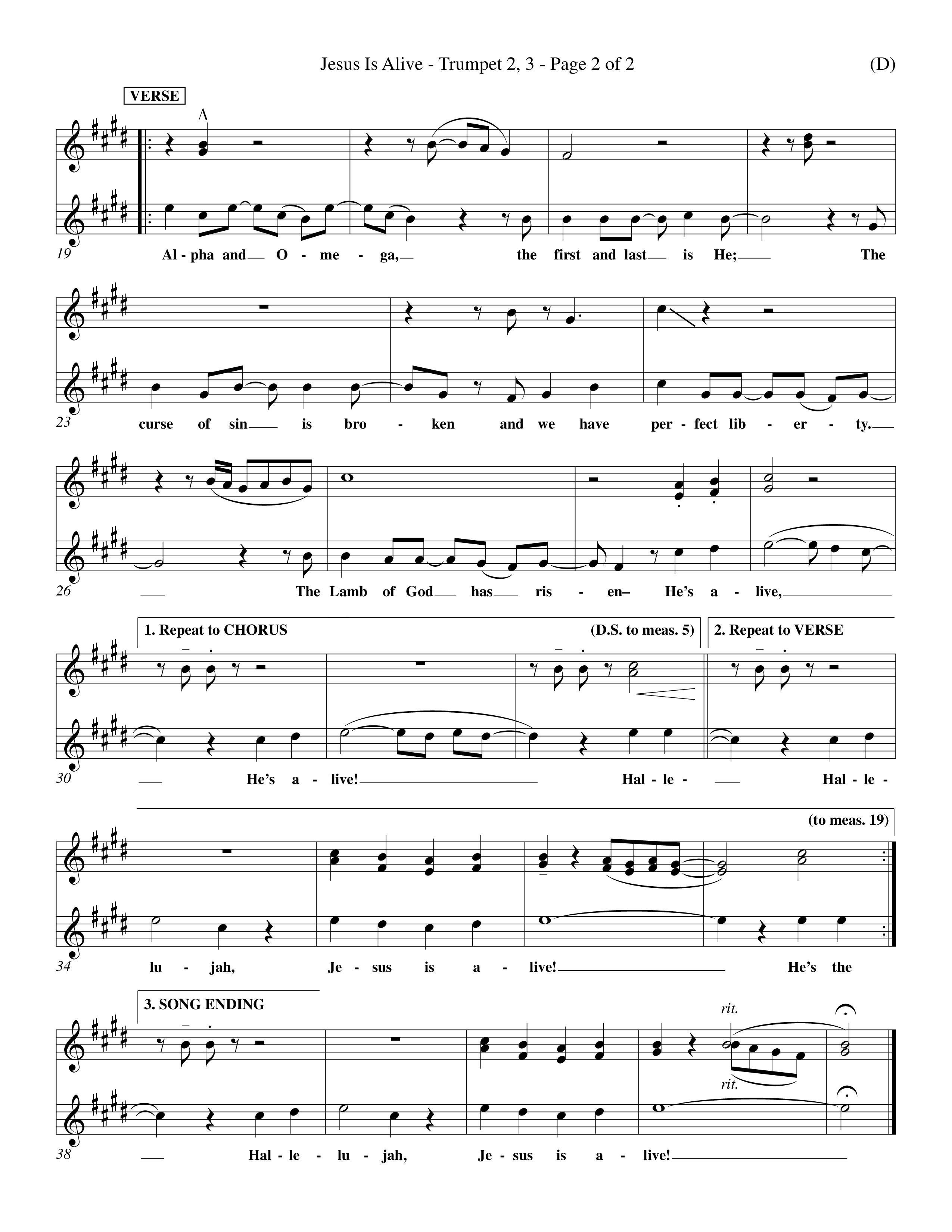 Jesus Is Alive (Choral Anthem SATB) Trumpet 2/3 (Word Music Choral / Orch. Dave Williamson)