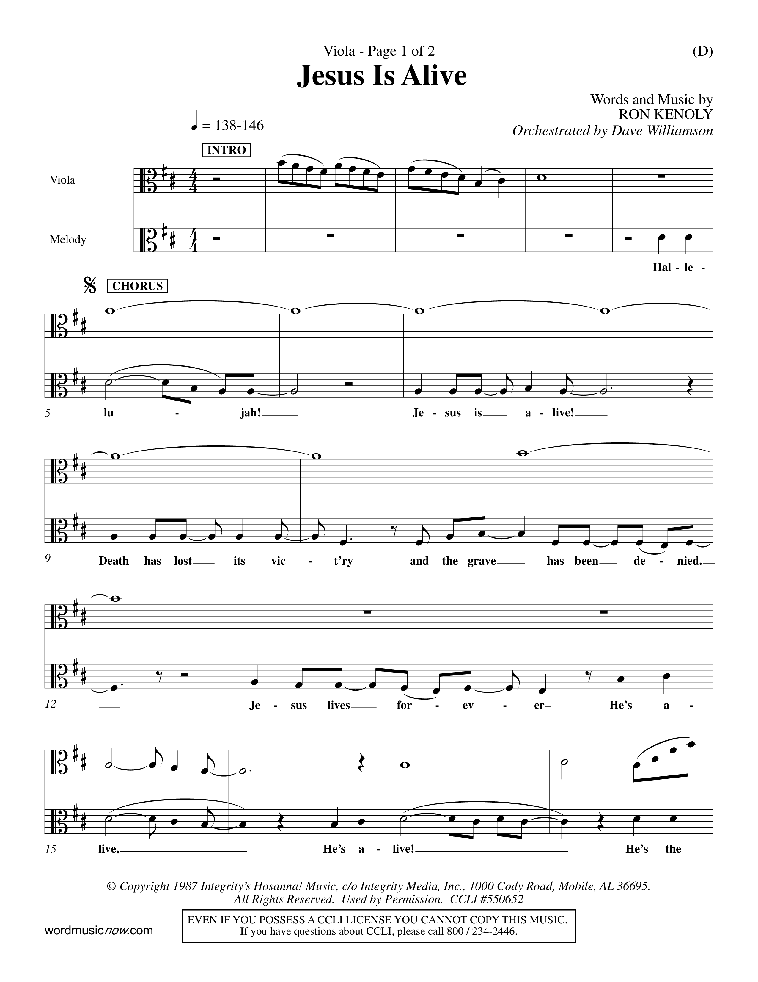Jesus Is Alive (Choral Anthem SATB) Viola (Word Music Choral / Orch. Dave Williamson)