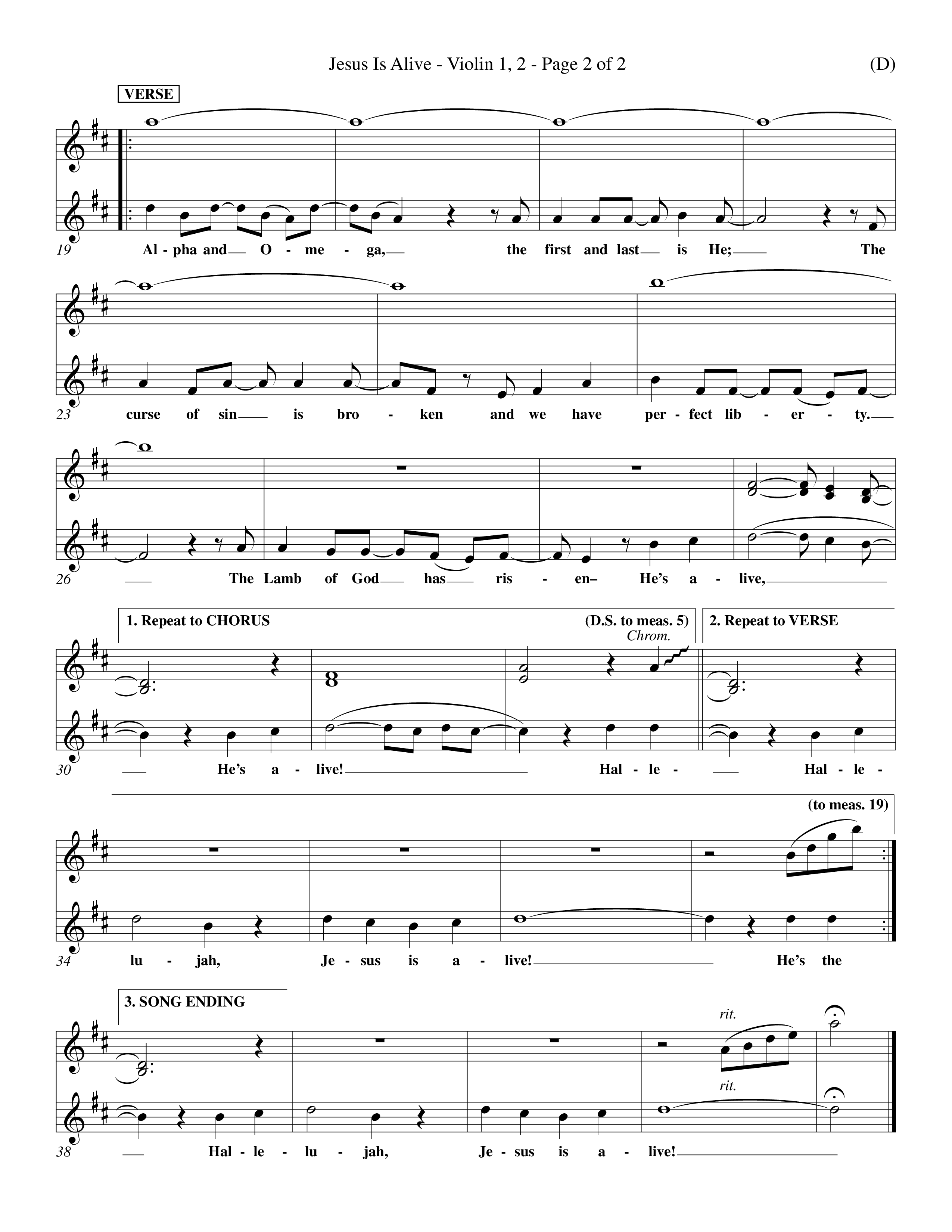 Jesus Is Alive (Choral Anthem SATB) Violin 1/2 (Word Music Choral / Orch. Dave Williamson)