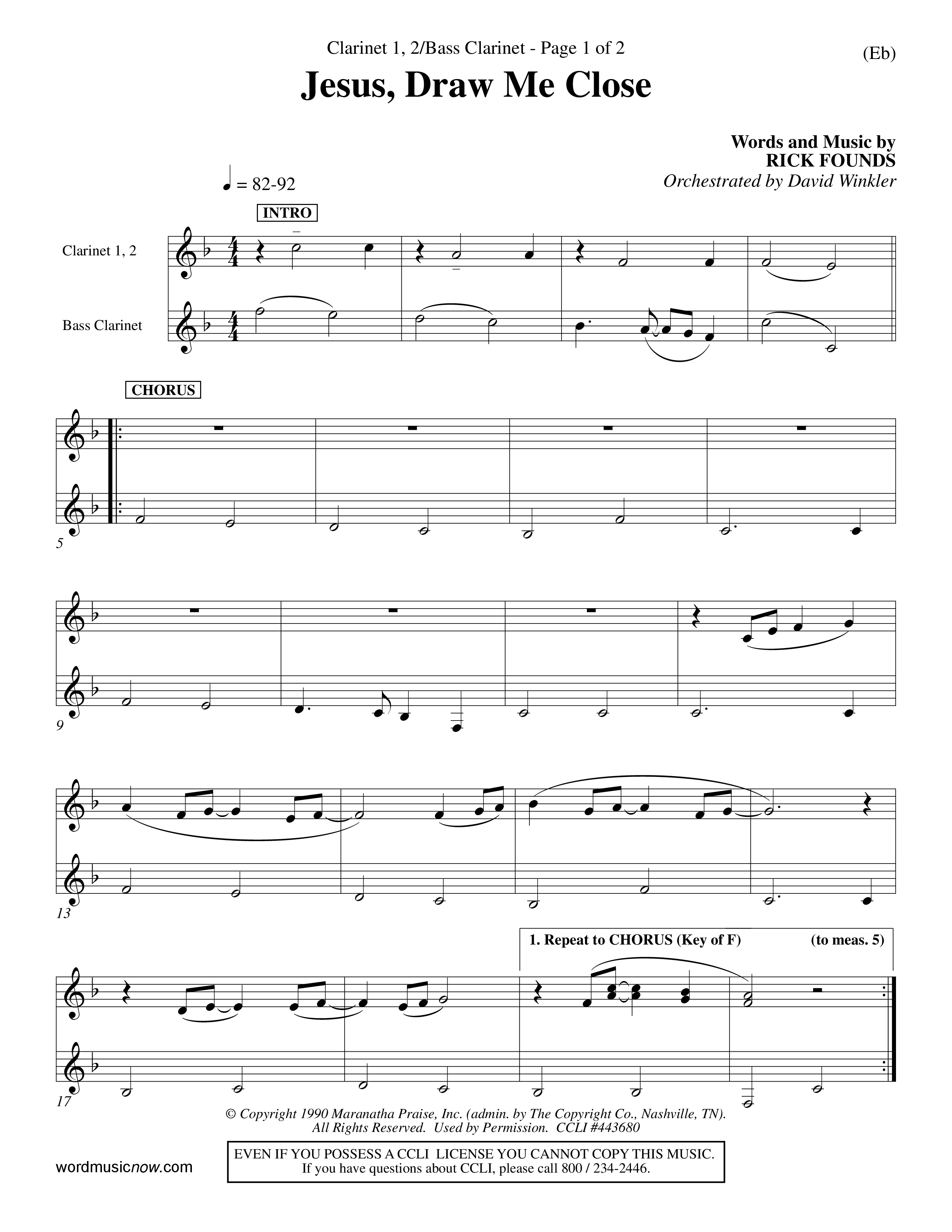 Jesus Draw Me Close (Choral Anthem SATB) Clarinet 1/2, Bass Clarinet (Word Music Choral / Orch. David Winkler)