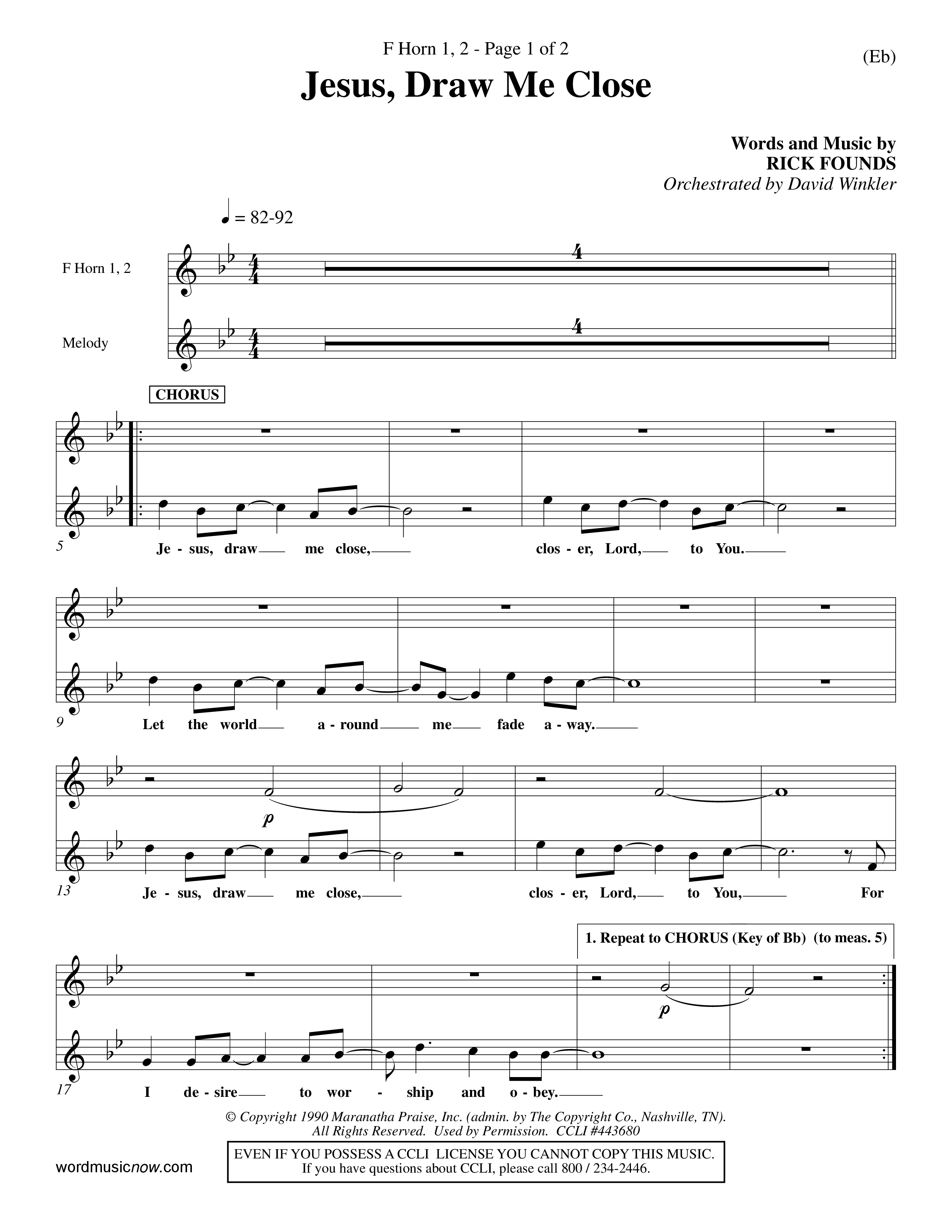 Jesus Draw Me Close (Choral Anthem SATB) French Horn (Word Music Choral / Orch. David Winkler)