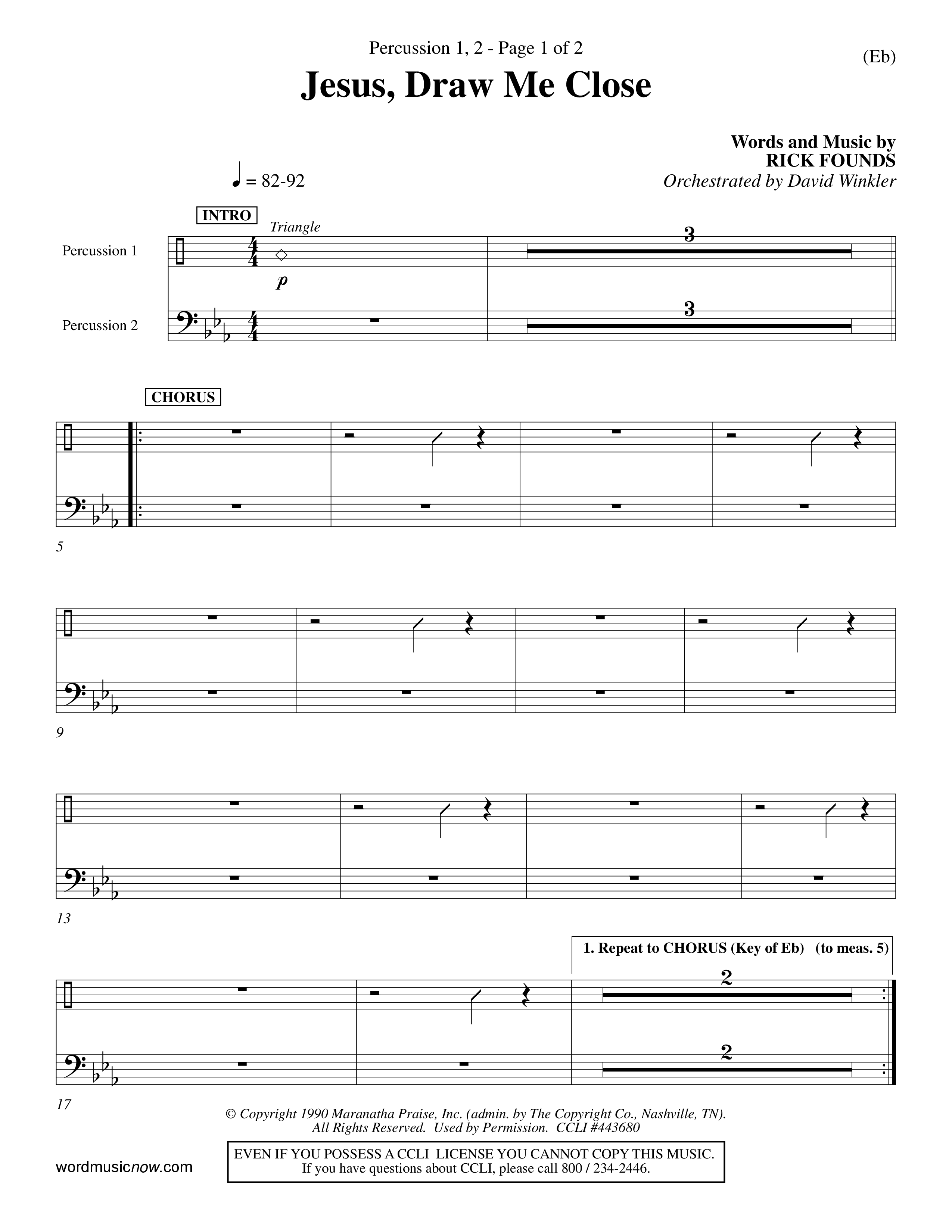 Jesus Draw Me Close (Choral Anthem SATB) Percussion 1/2 (Word Music Choral / Orch. David Winkler)