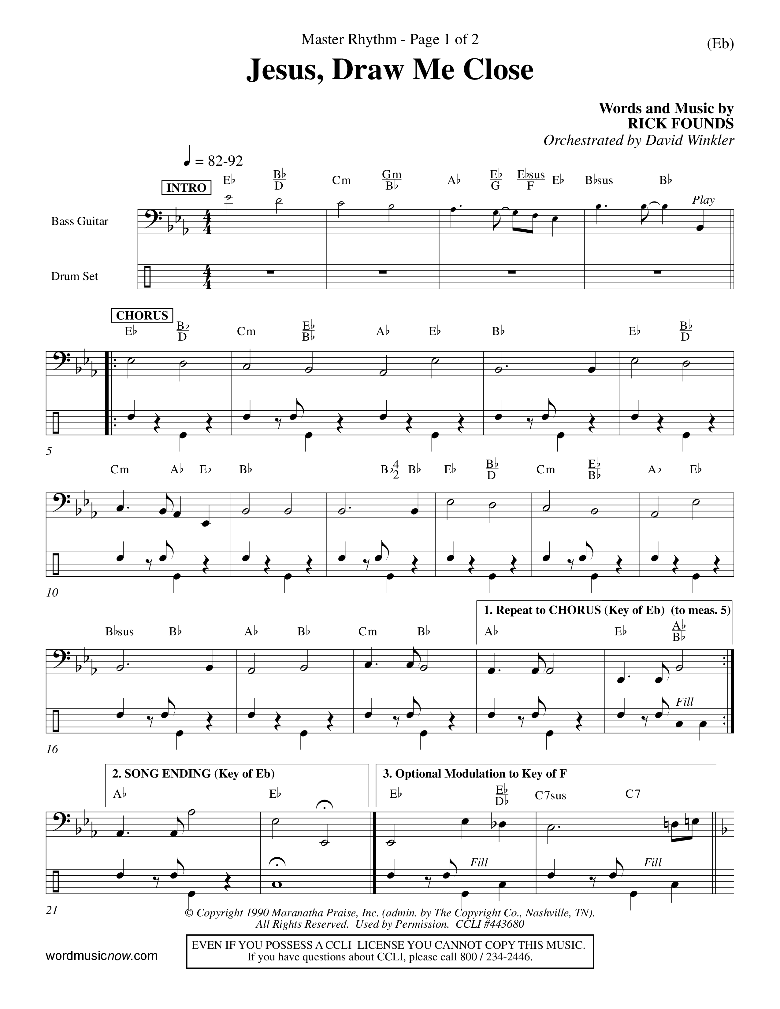 Jesus Draw Me Close (Choral Anthem SATB) Rhythm Chart (Word Music Choral / Orch. David Winkler)