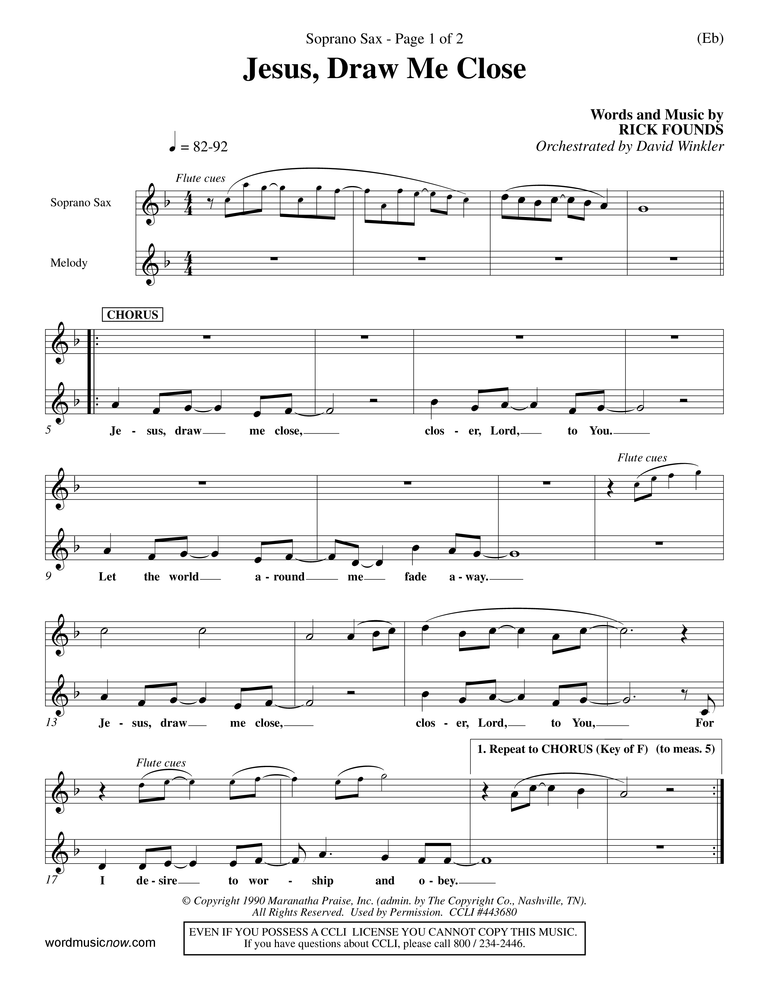 Jesus Draw Me Close (Choral Anthem SATB) Saxophone (Word Music Choral / Orch. David Winkler)