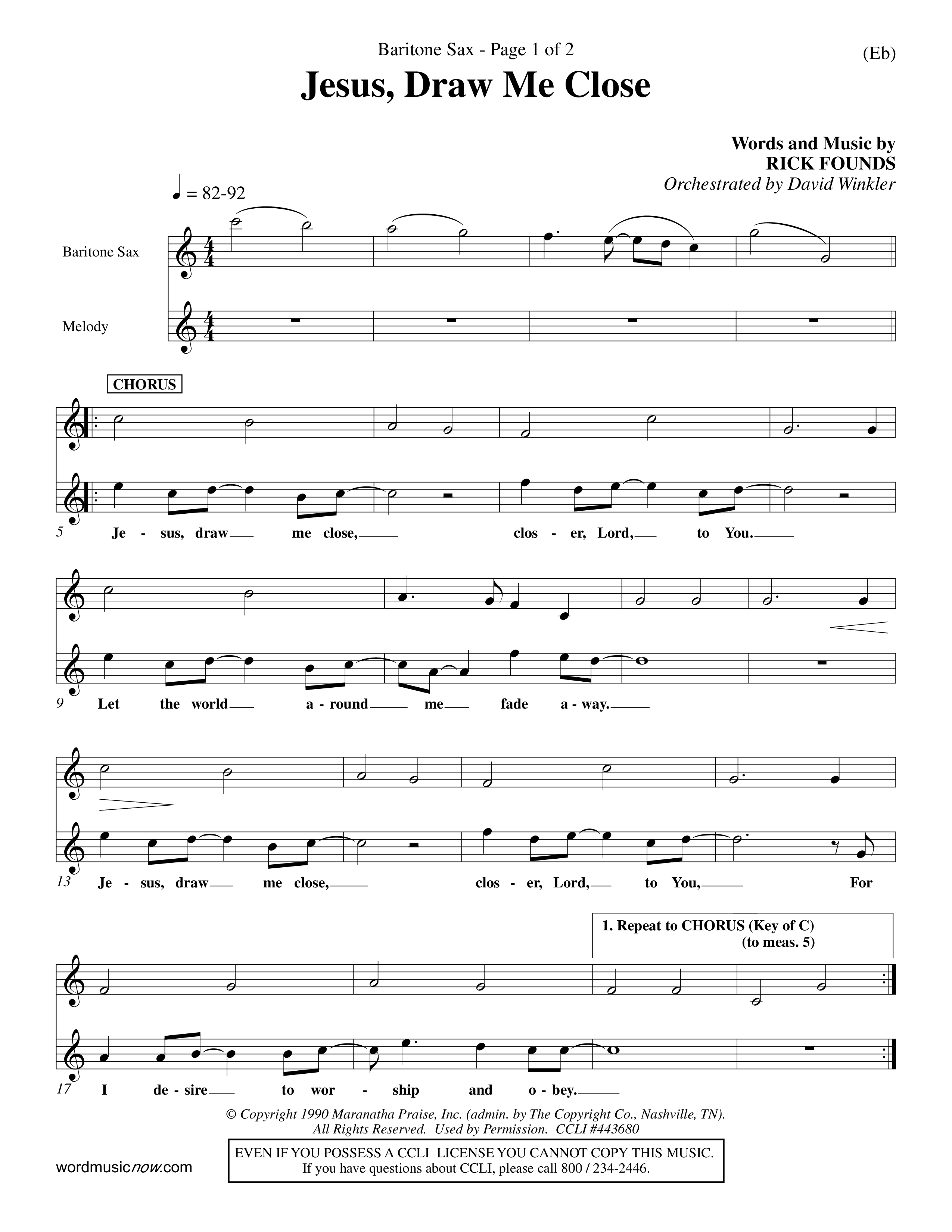 Jesus Draw Me Close (Choral Anthem SATB) Saxophone (Word Music Choral / Orch. David Winkler)