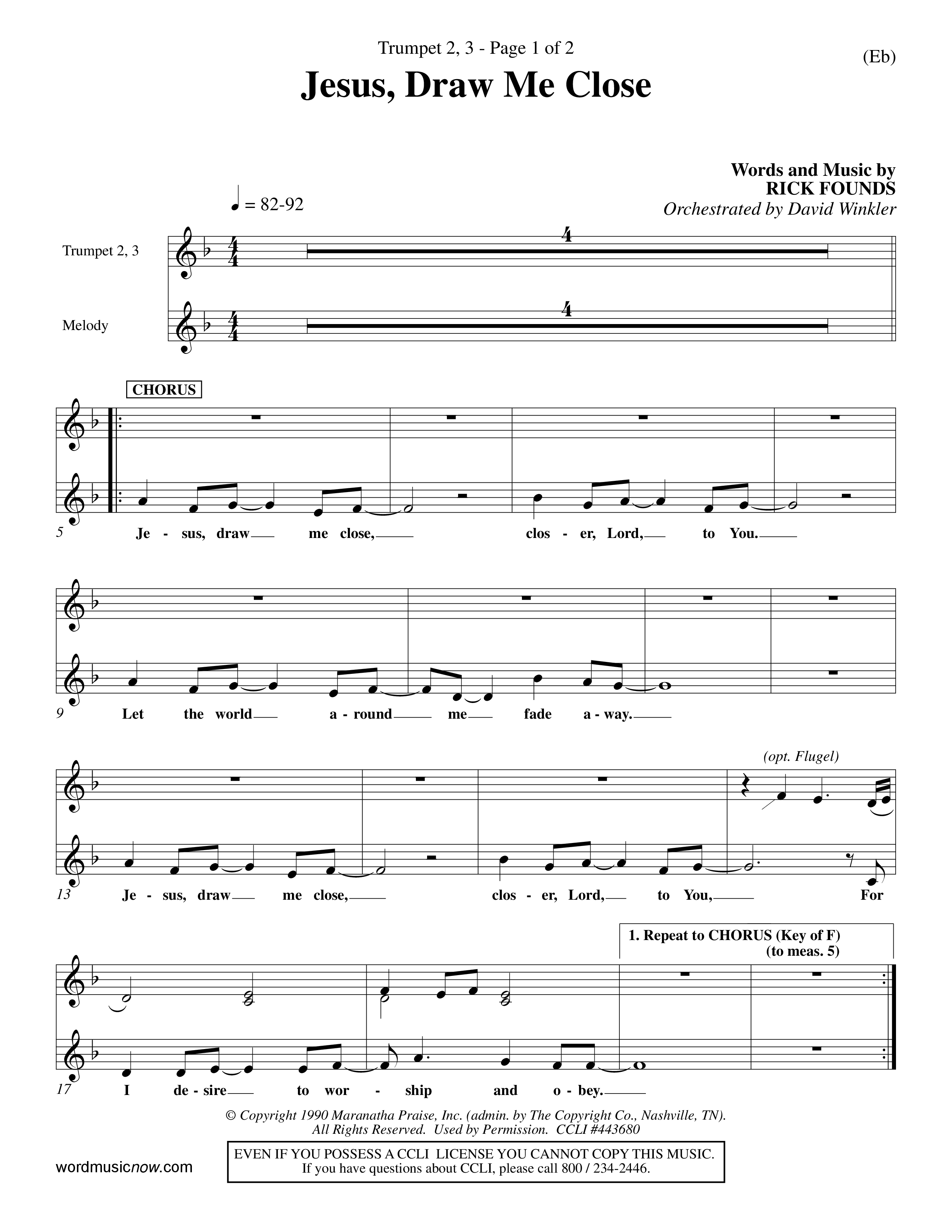 Jesus Draw Me Close (Choral Anthem SATB) Trumpet 2/3 (Word Music Choral / Orch. David Winkler)