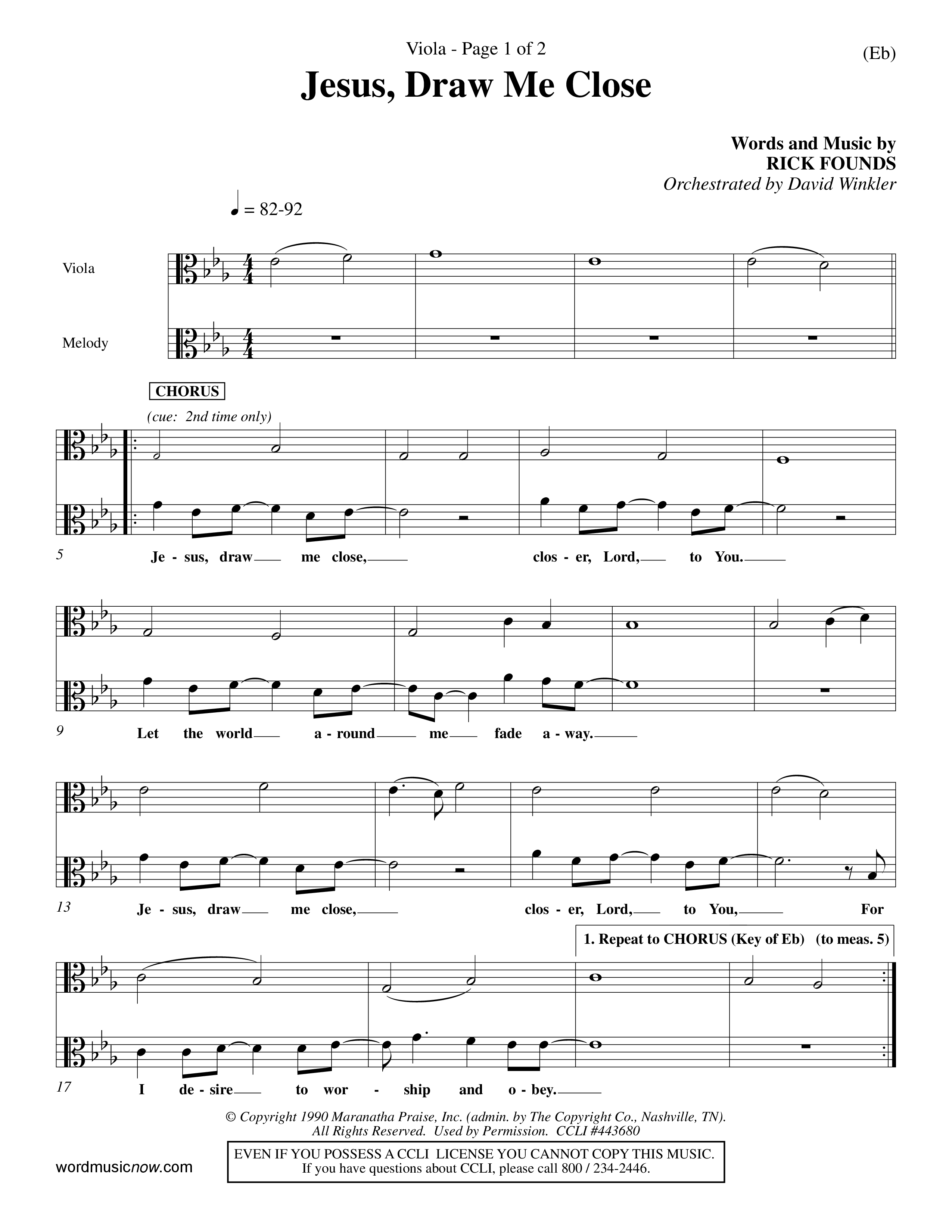 Jesus Draw Me Close (Choral Anthem SATB) Viola (Word Music Choral / Orch. David Winkler)