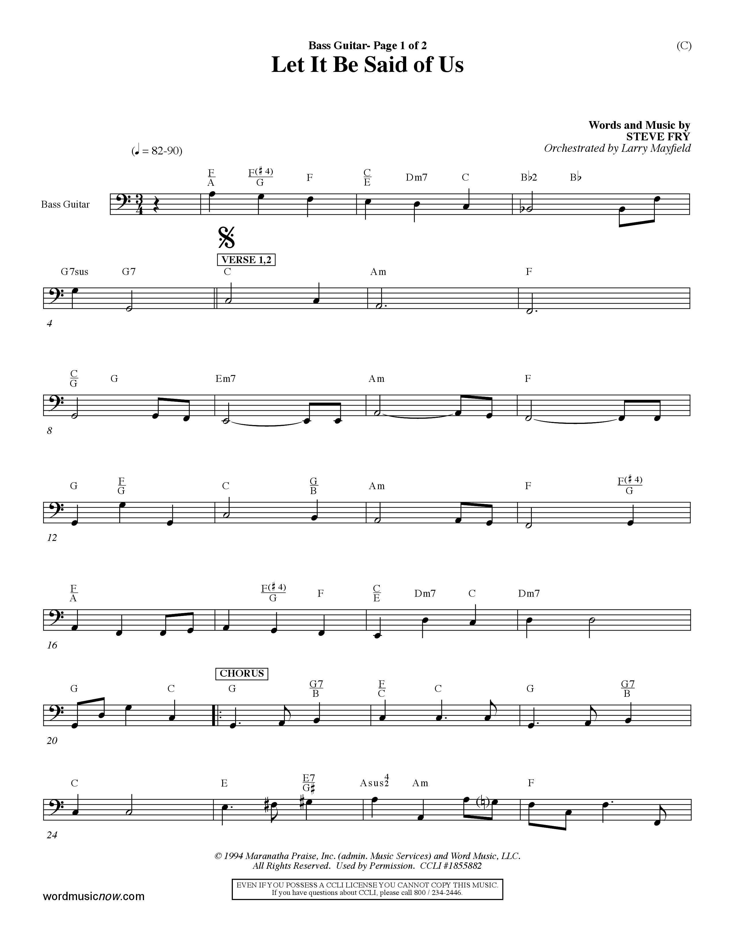 Let It Be Said Of Us (Choral Anthem SATB) Bass Guitar (Word Music Choral / Orch. Larry Mayfield)