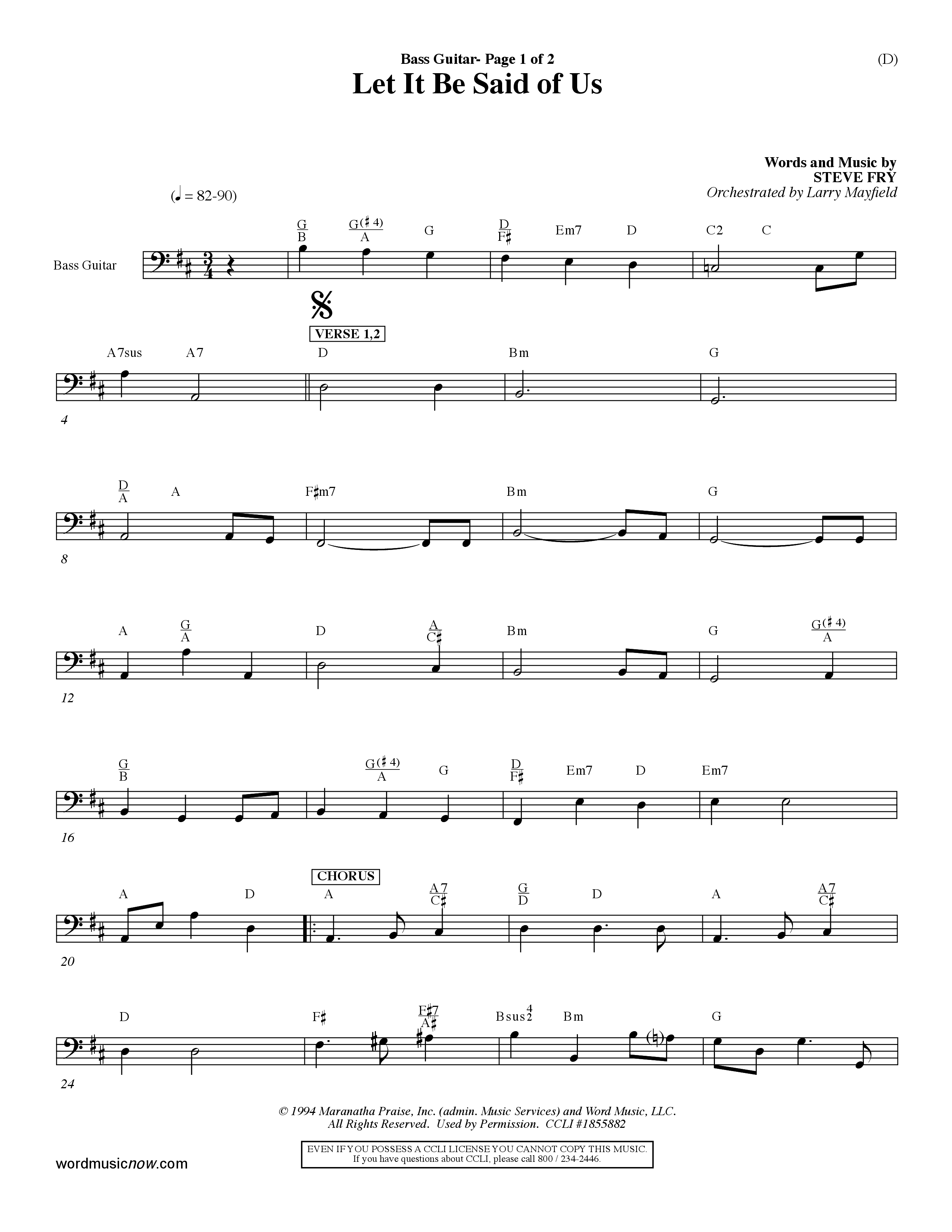 Let It Be Said Of Us (Choral Anthem SATB) Bass Guitar (Word Music Choral / Orch. Larry Mayfield)