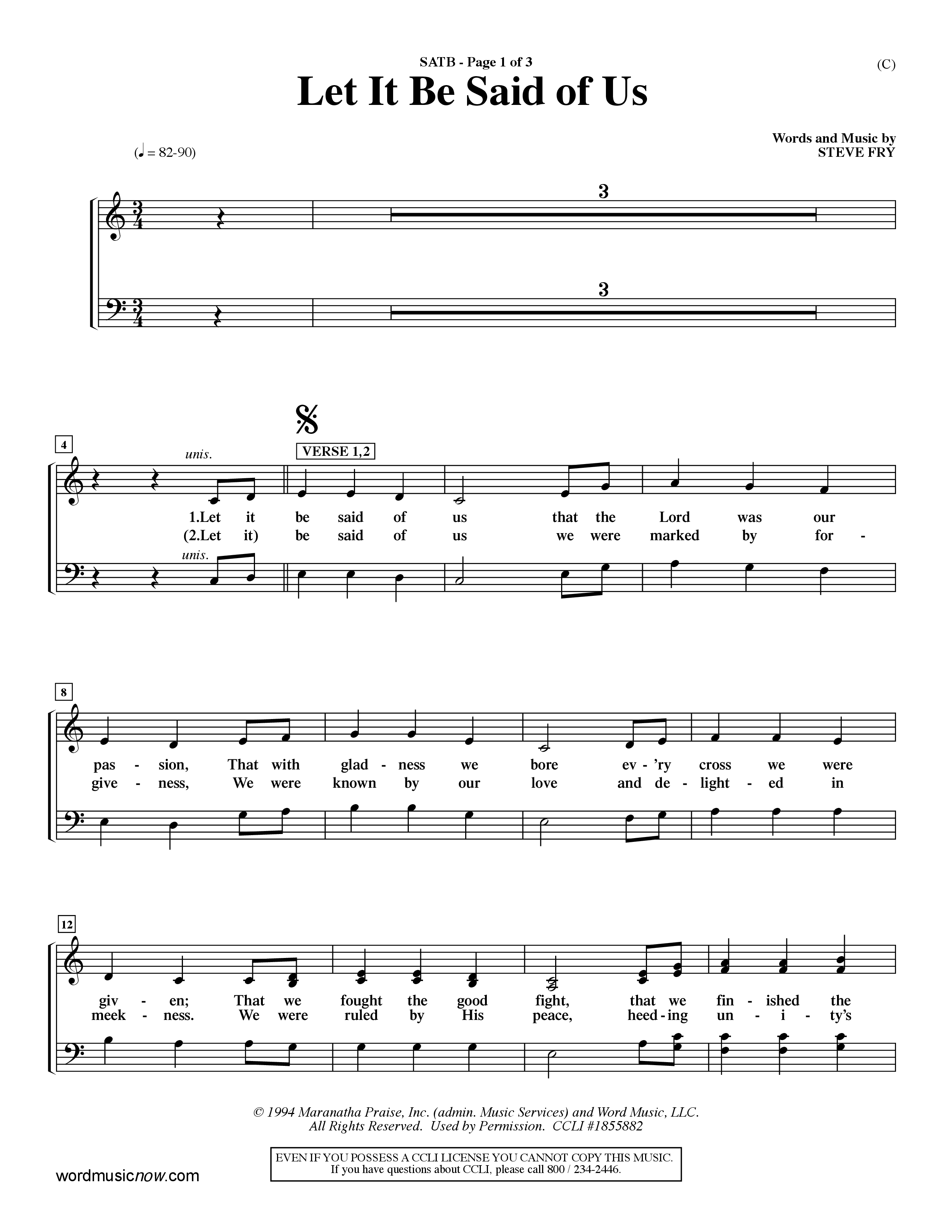 Let It Be Said Of Us (Choral Anthem SATB) Choir Sheet (SATB) (Word Music Choral / Orch. Larry Mayfield)