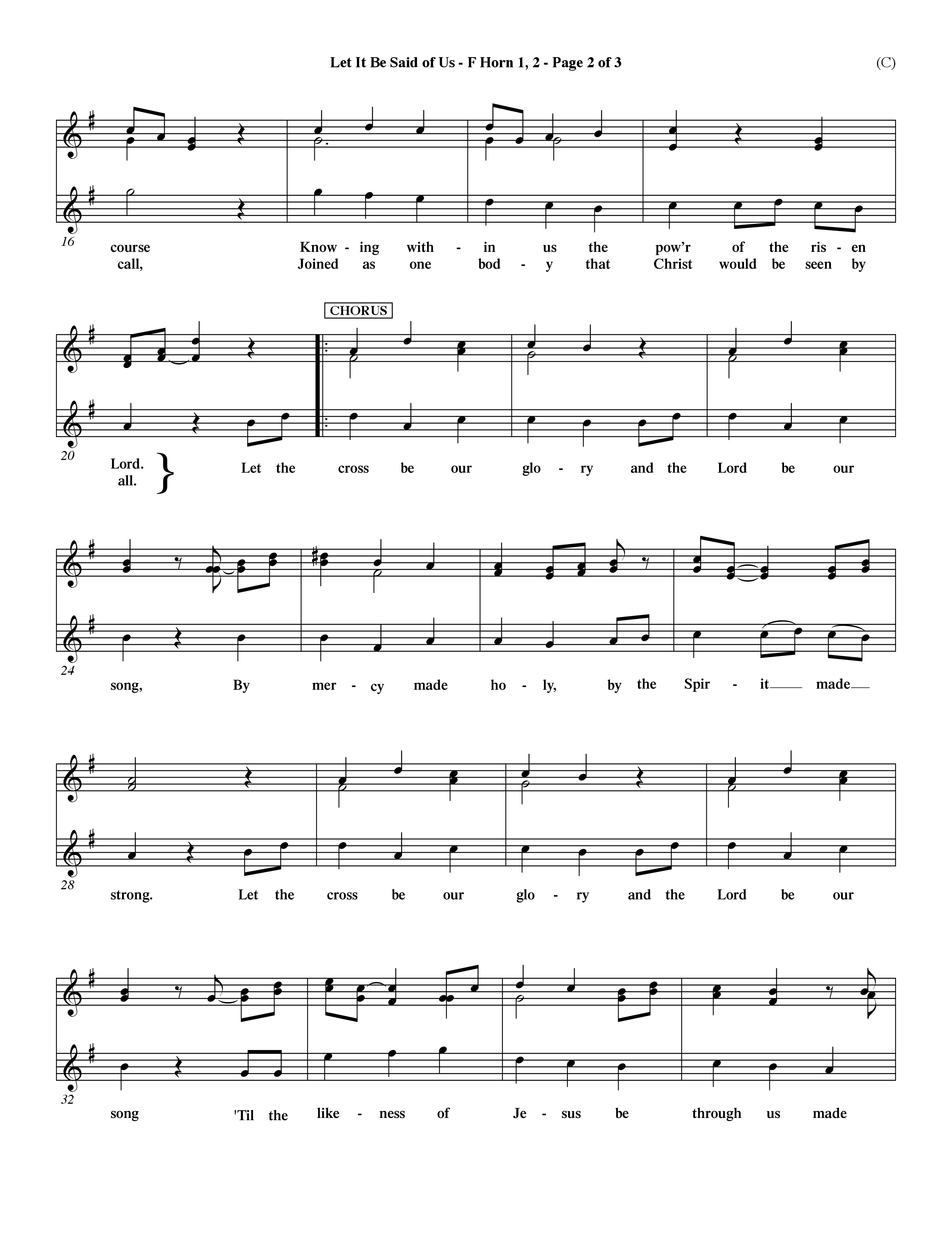Let It Be Said Of Us (Choral Anthem SATB) French Horn (Word Music Choral / Orch. Larry Mayfield)